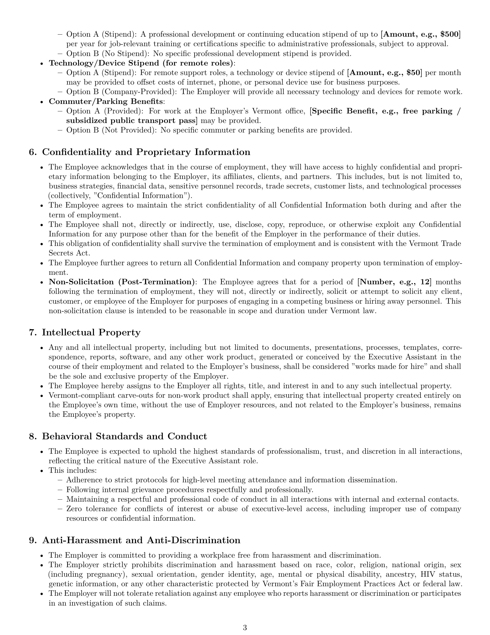 Preview page 3 of Pro Vermont executive assistant employment contract template