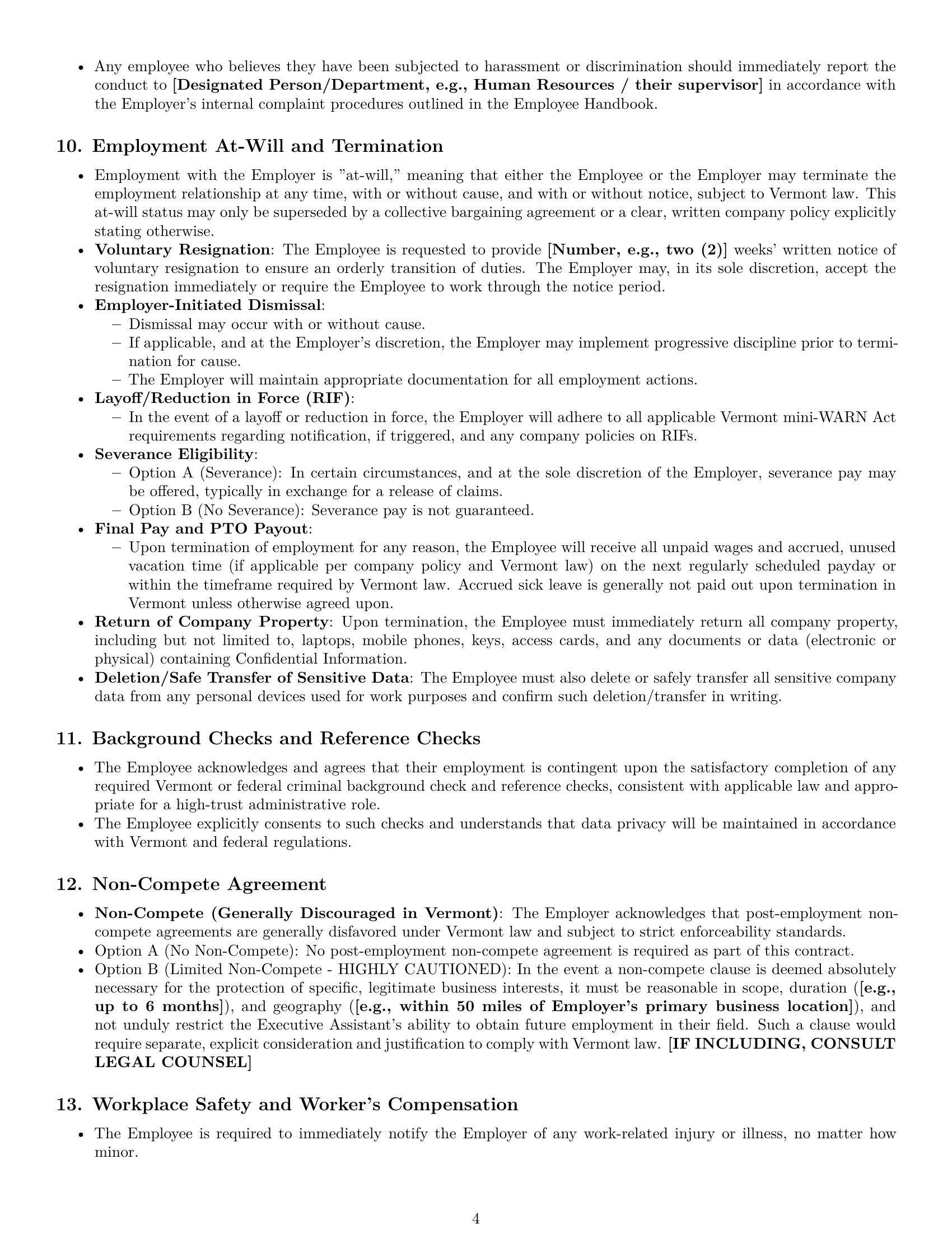 Preview page 4 of Pro Vermont executive assistant employment contract template