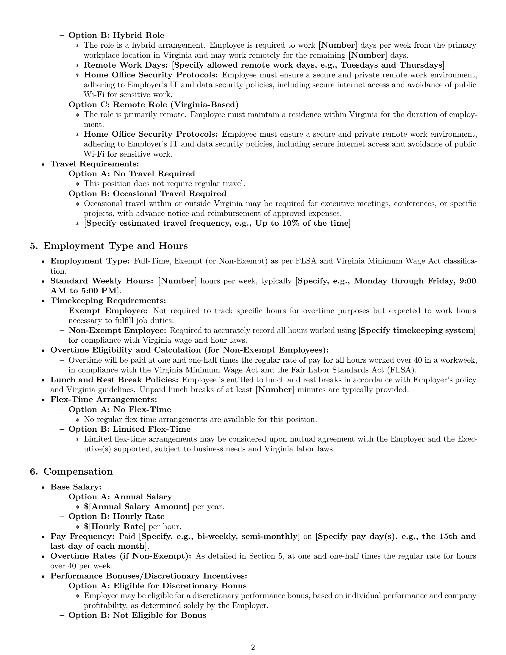Preview page 2 of Pro Virginia executive assistant employment contract template