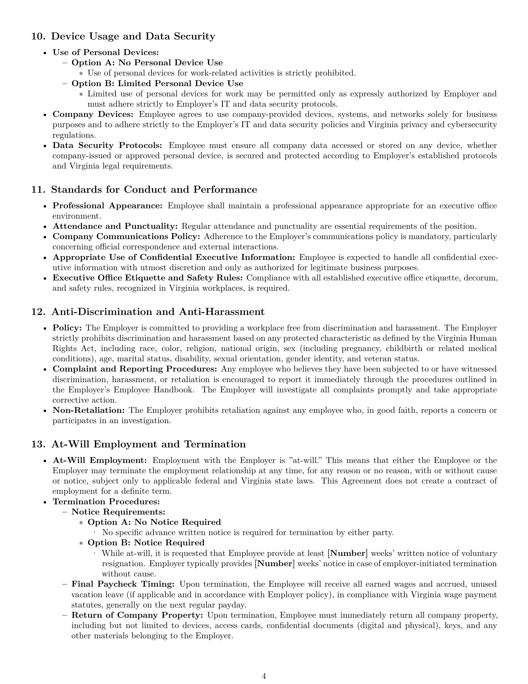 Preview page 4 of Pro Virginia executive assistant employment contract template