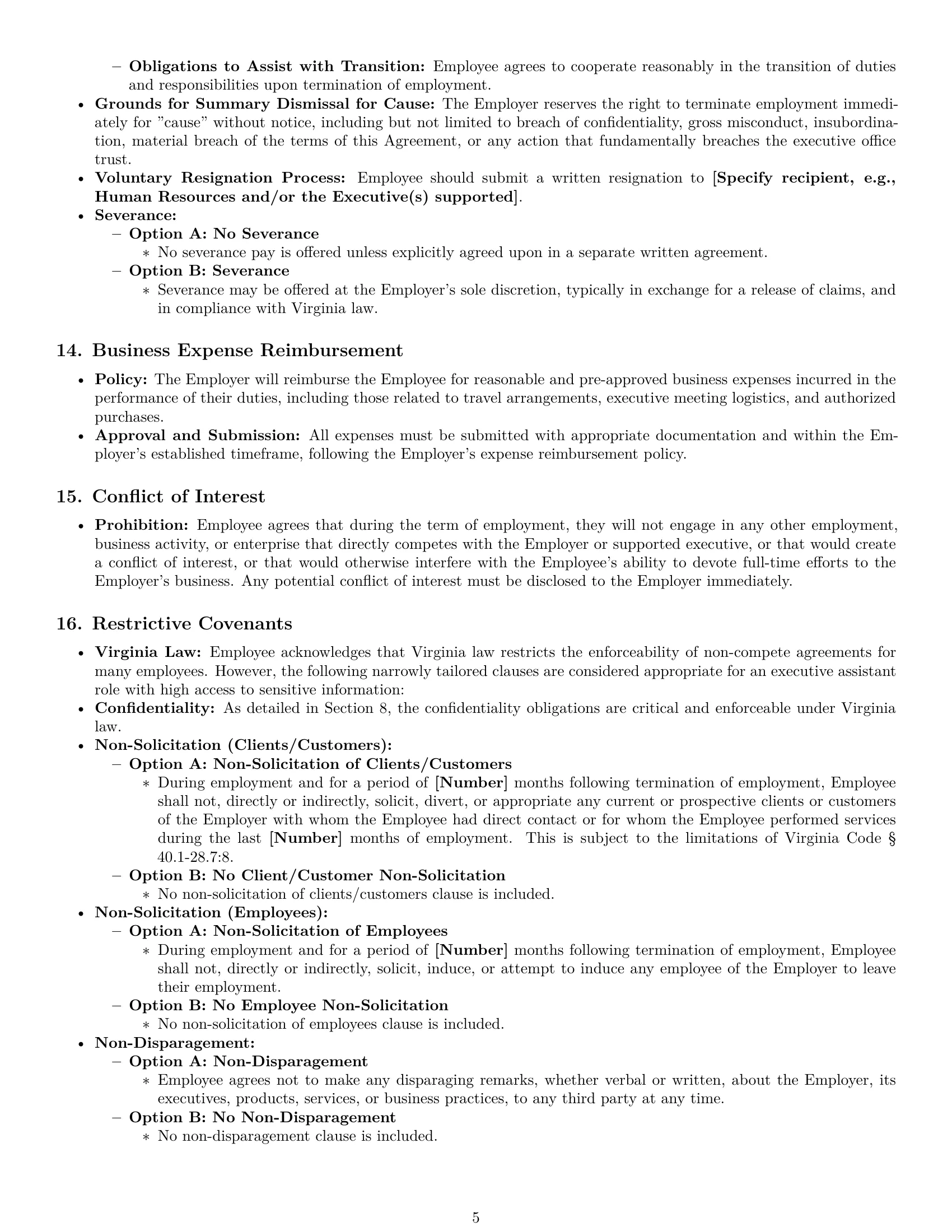Preview page 5 of Pro Virginia executive assistant employment contract template