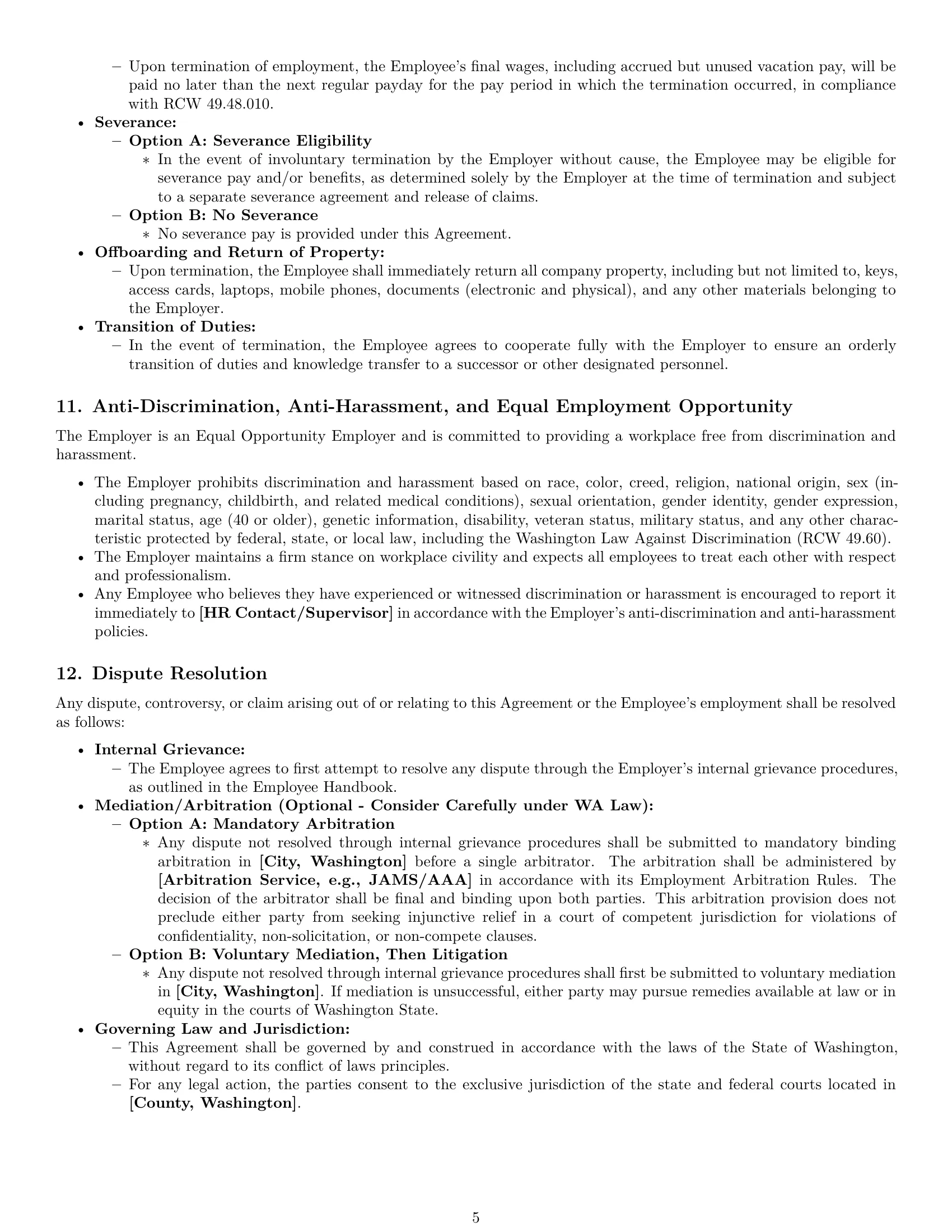 Preview page 5 of Pro Washington executive assistant employment contract template