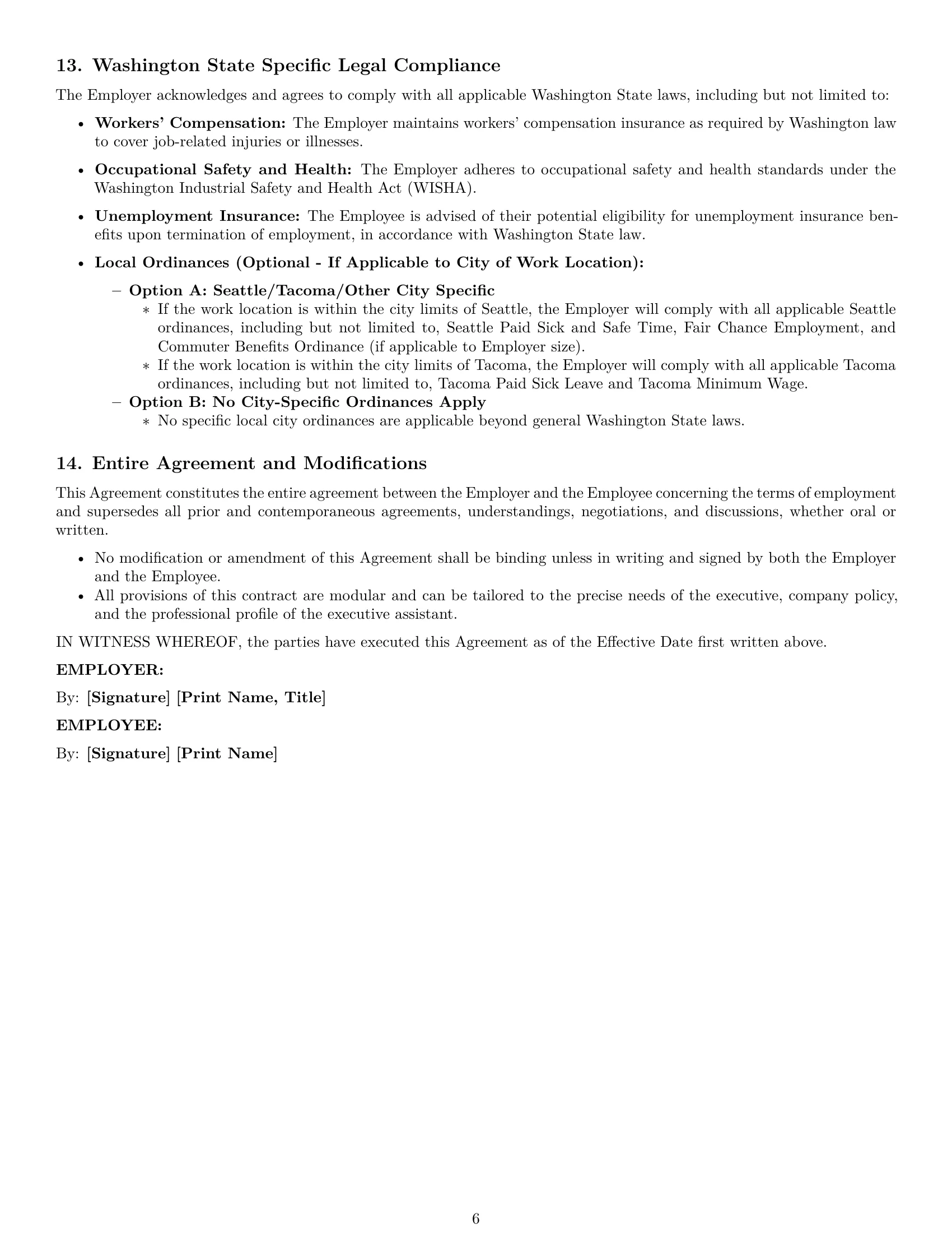 Preview page 6 of Pro Washington executive assistant employment contract template
