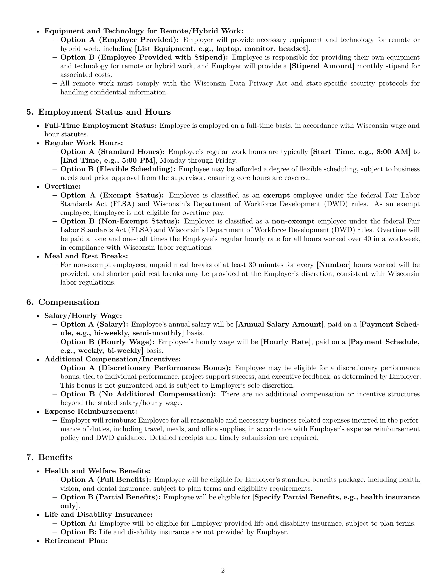 Preview page 2 of Pro Wisconsin executive assistant employment contract template
