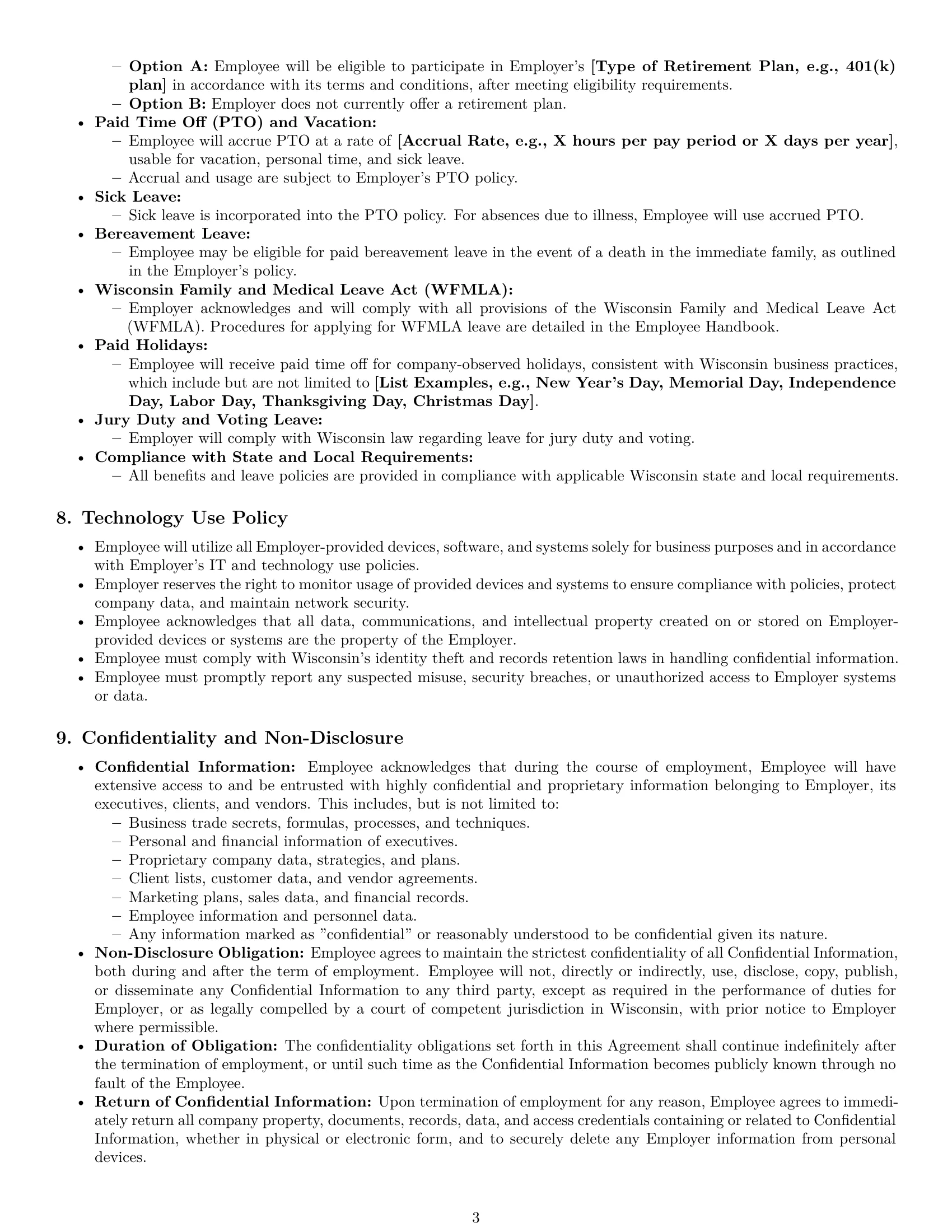 Preview page 3 of Pro Wisconsin executive assistant employment contract template
