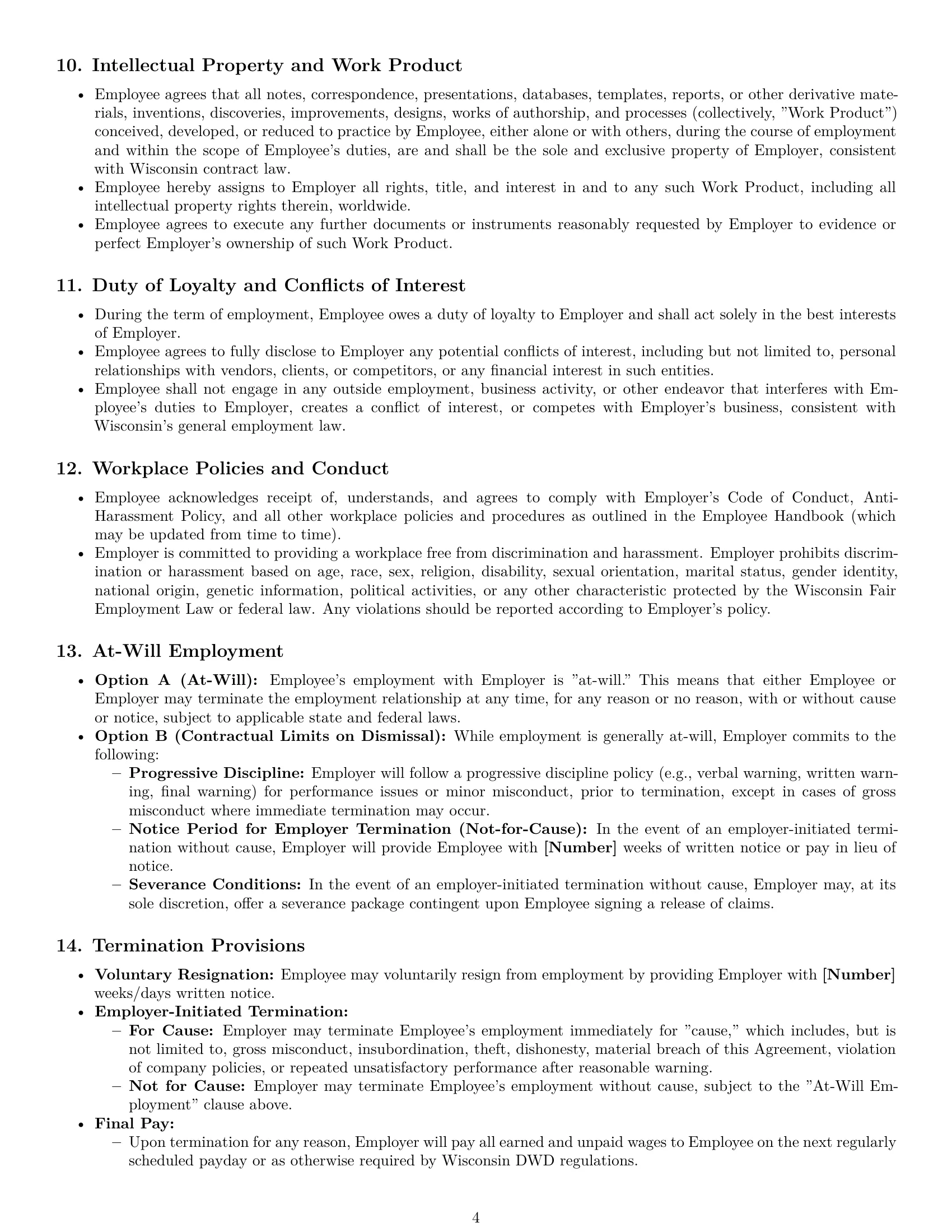 Preview page 4 of Pro Wisconsin executive assistant employment contract template