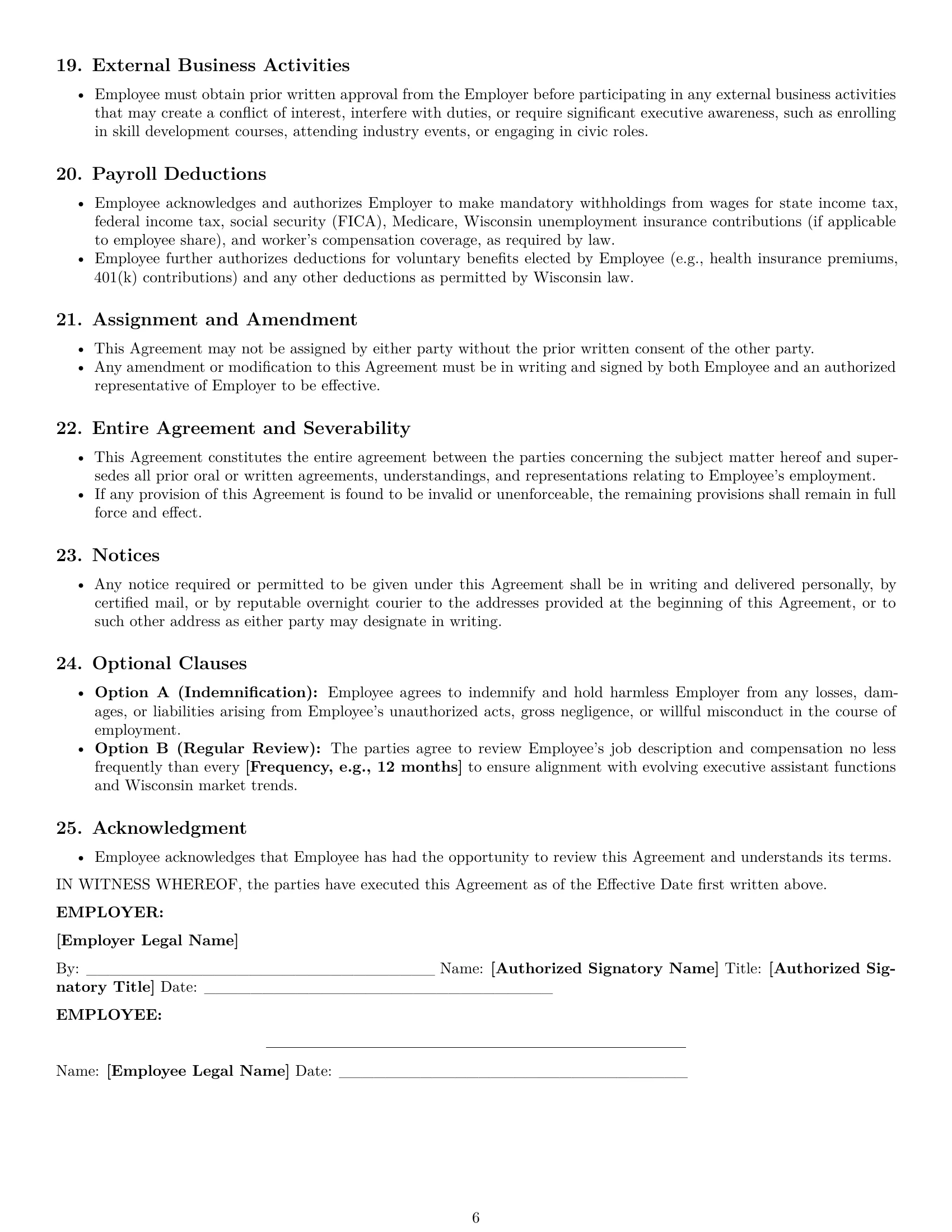 Preview page 6 of Pro Wisconsin executive assistant employment contract template