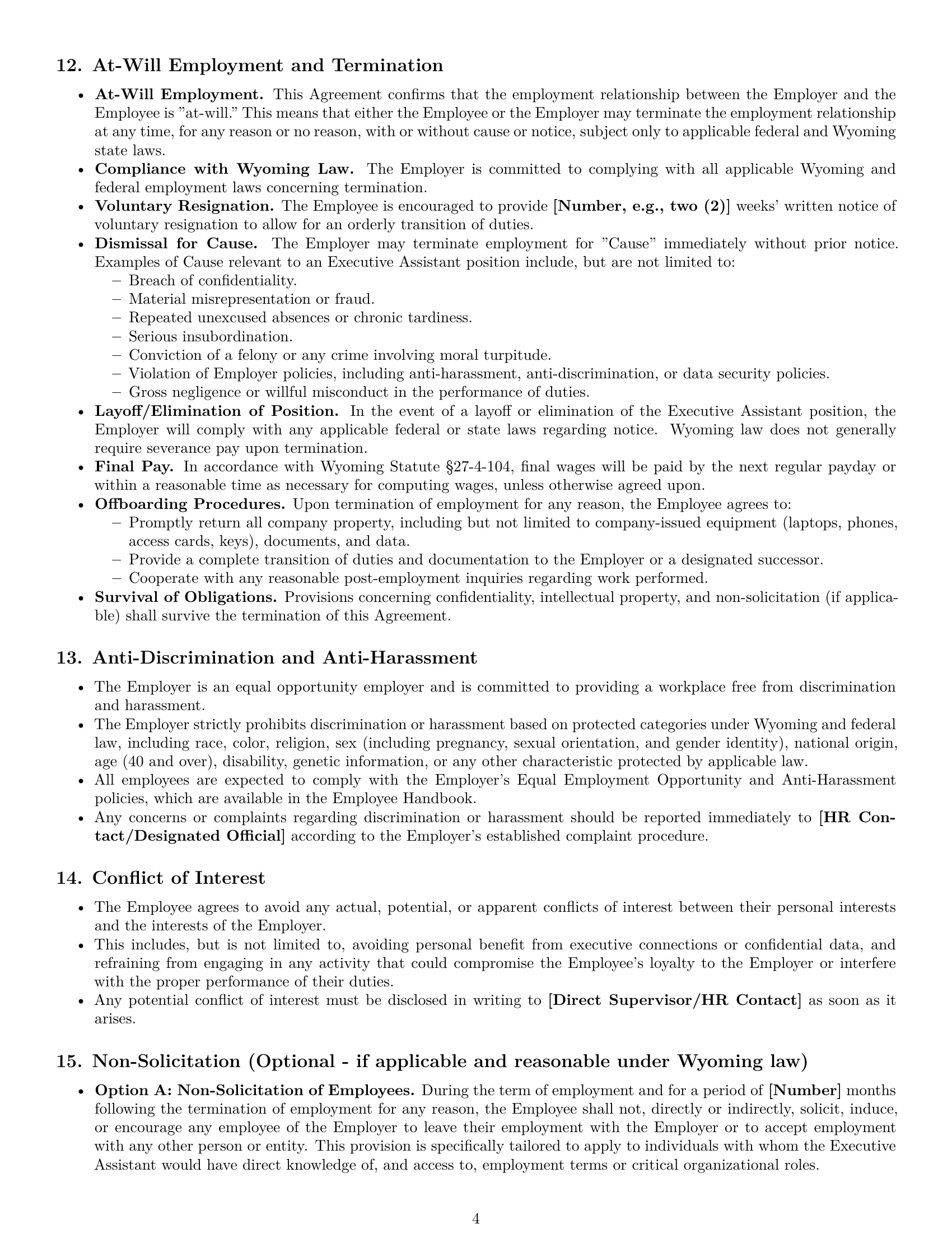 Preview page 4 of Pro Wyoming executive assistant employment contract template