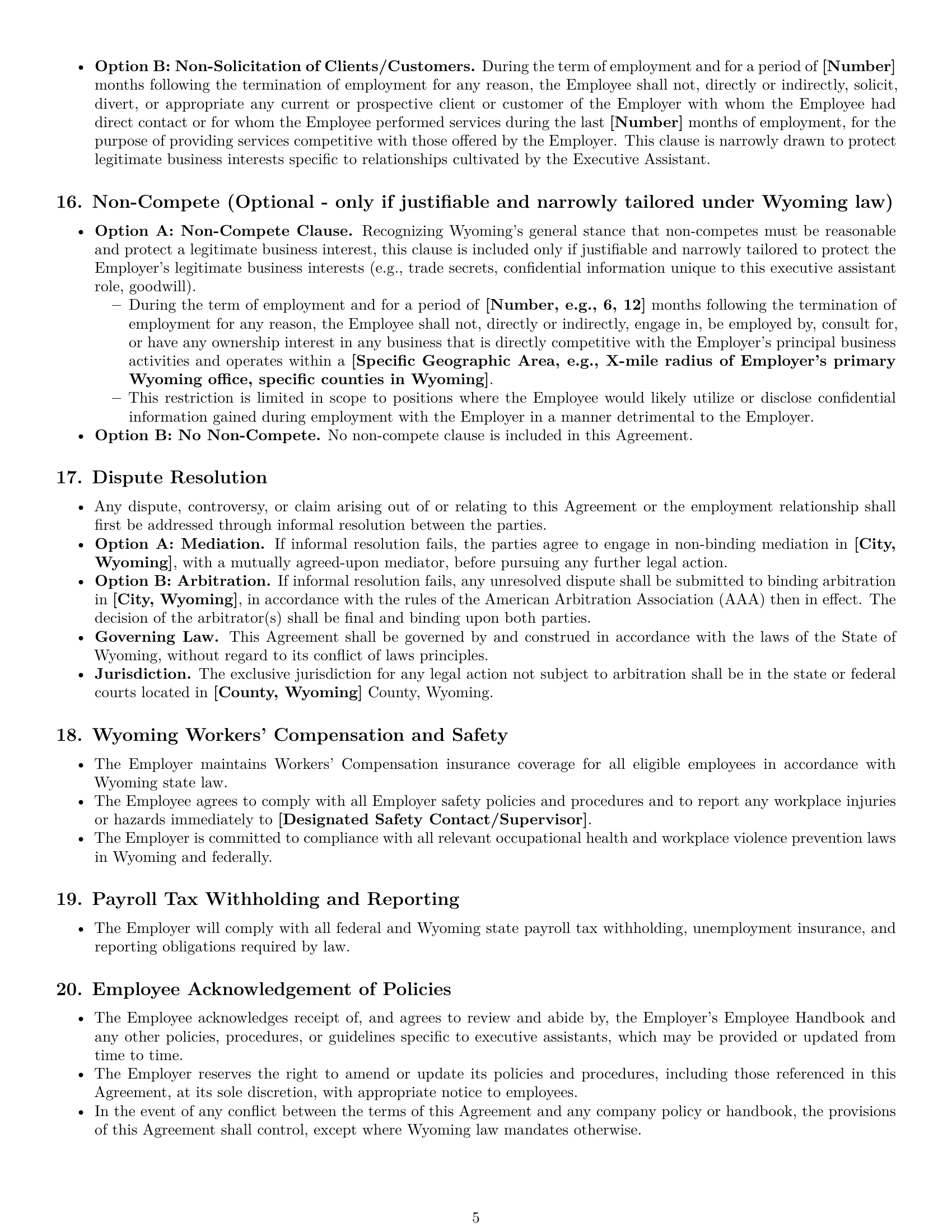 Preview page 5 of Pro Wyoming executive assistant employment contract template