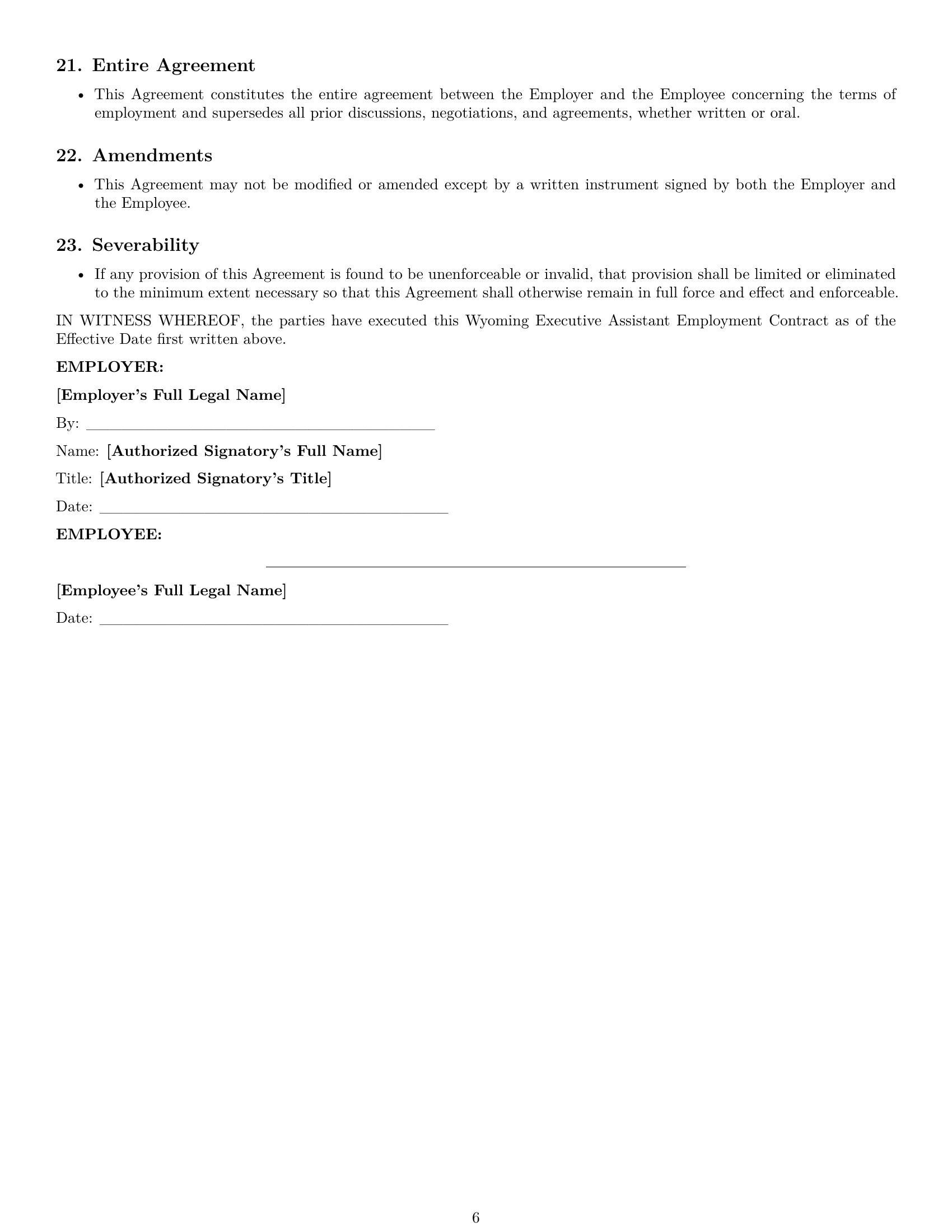 Preview page 6 of Pro Wyoming executive assistant employment contract template