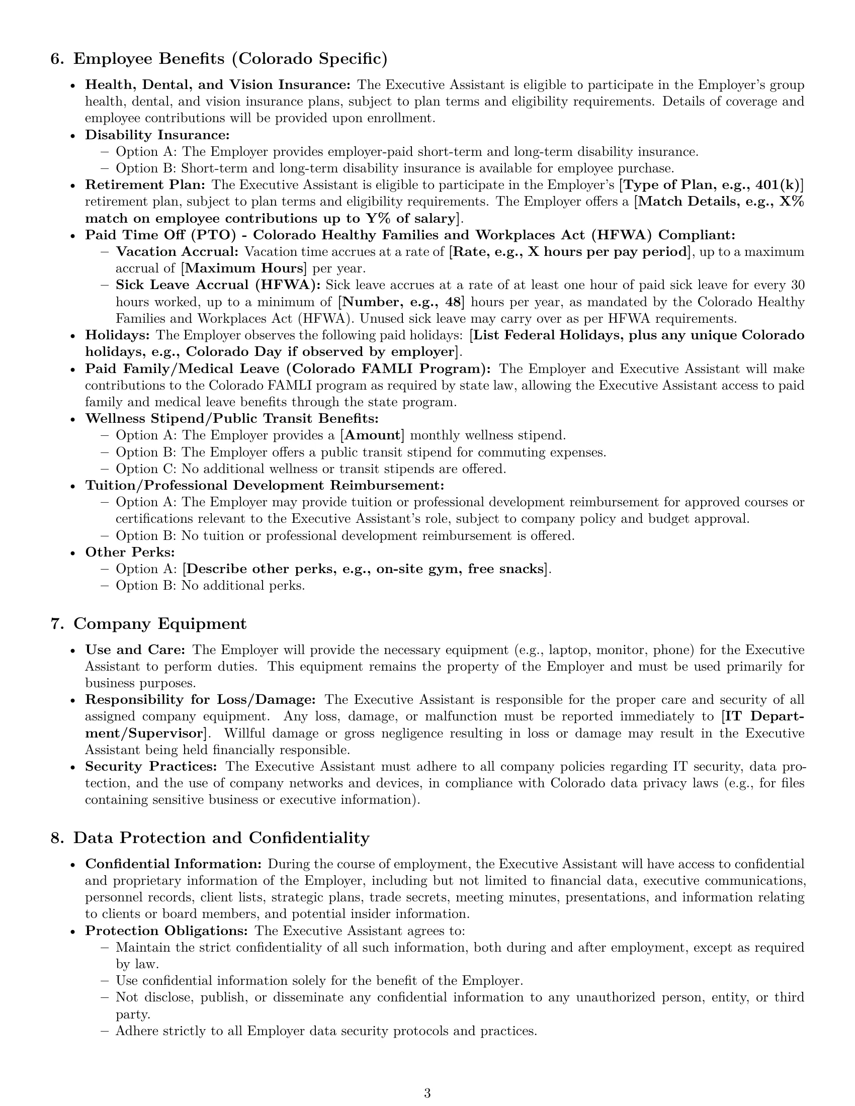 Preview page 3 of Pro Colorado executive assistant employment contract template