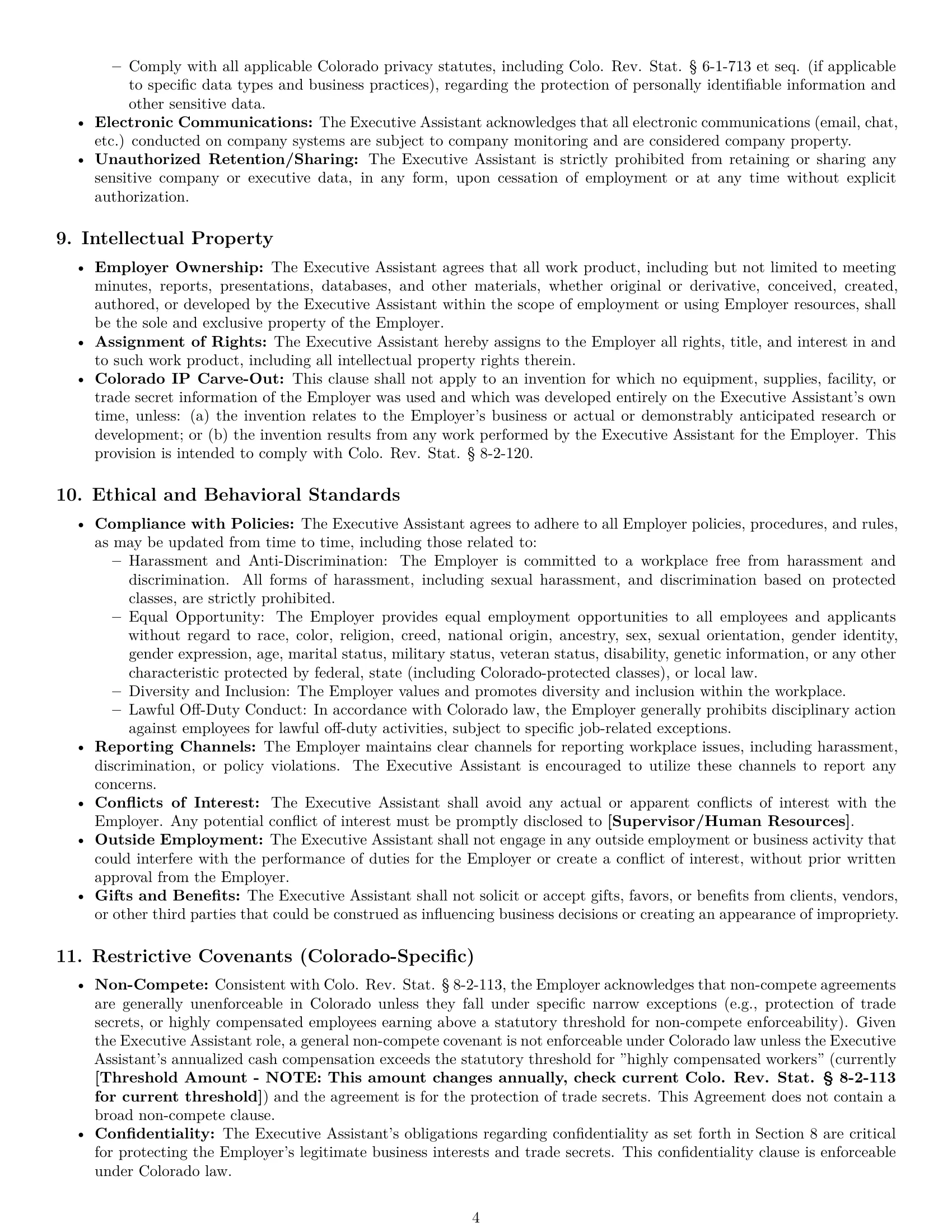 Preview page 4 of Pro Colorado executive assistant employment contract template