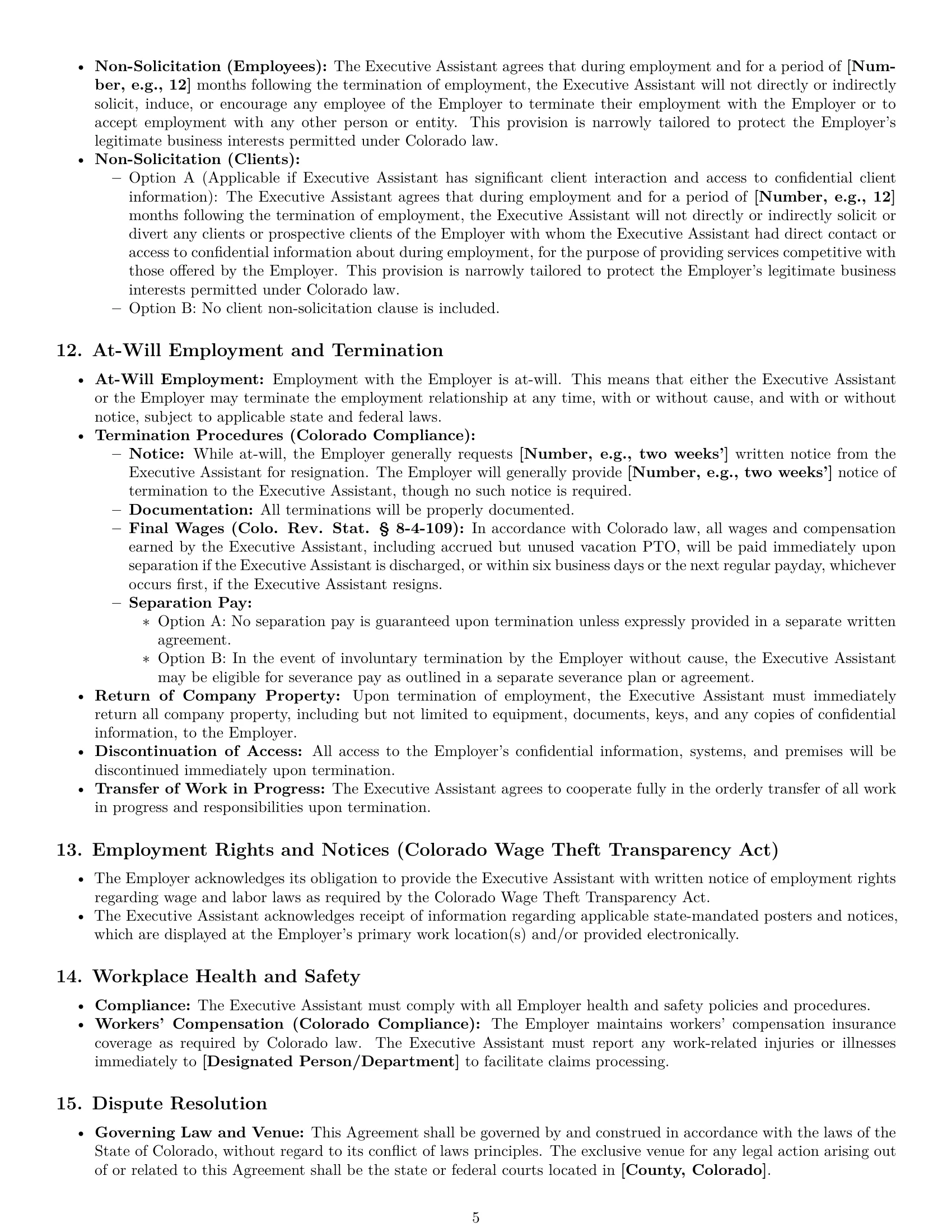 Preview page 5 of Pro Colorado executive assistant employment contract template