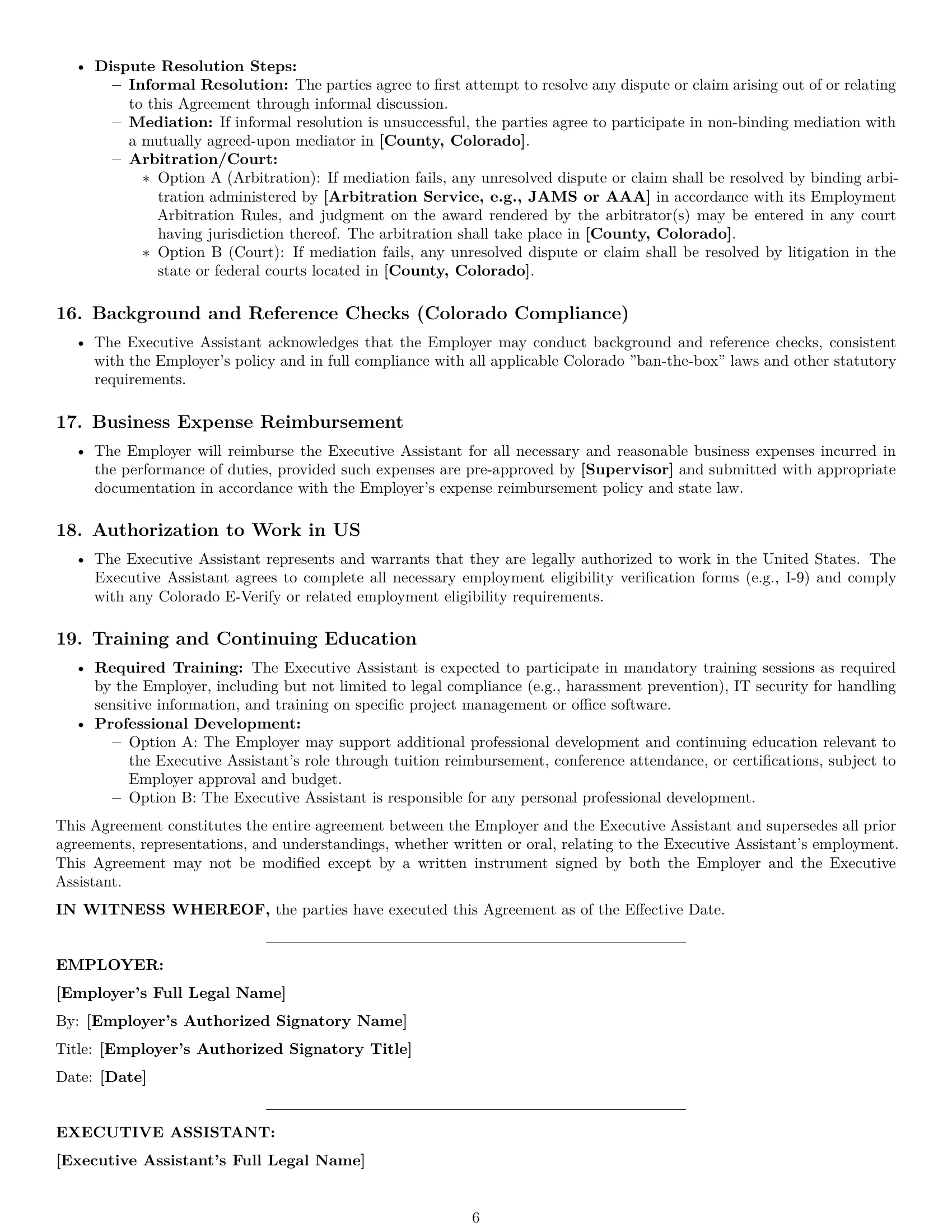 Preview page 6 of Pro Colorado executive assistant employment contract template