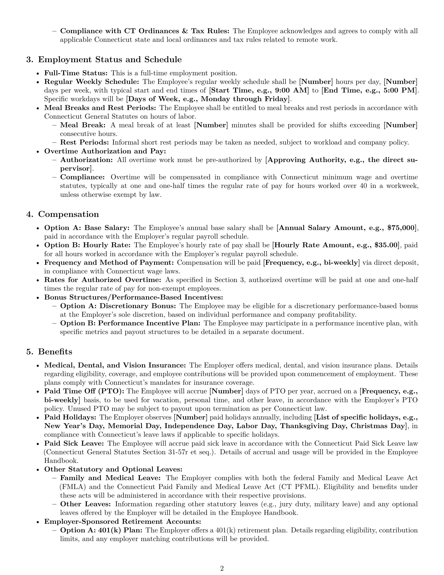 Preview page 2 of Pro Connecticut executive assistant employment contract template