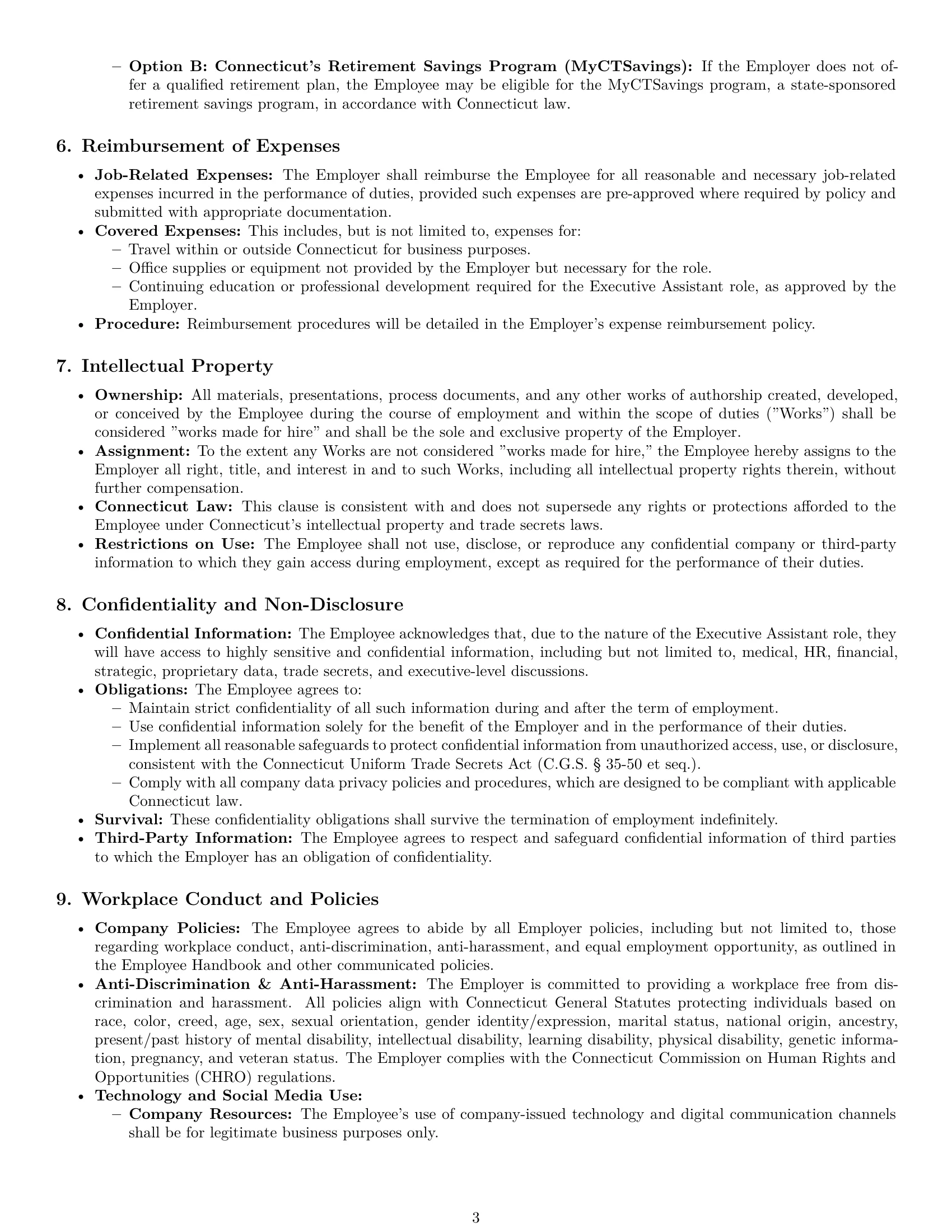 Preview page 3 of Pro Connecticut executive assistant employment contract template