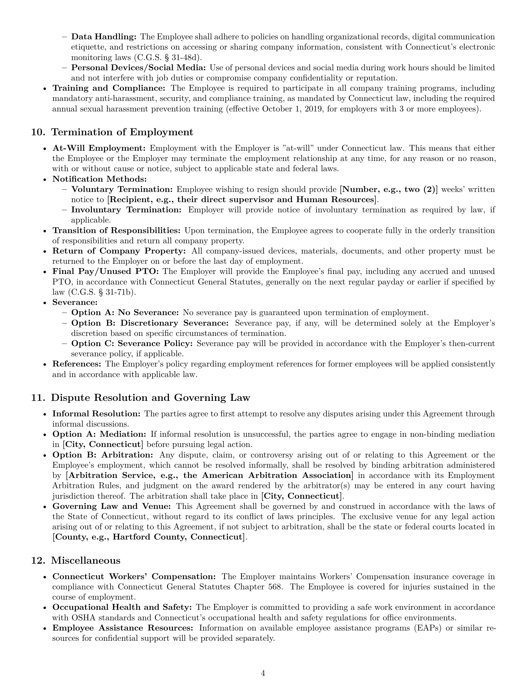Preview page 4 of Pro Connecticut executive assistant employment contract template