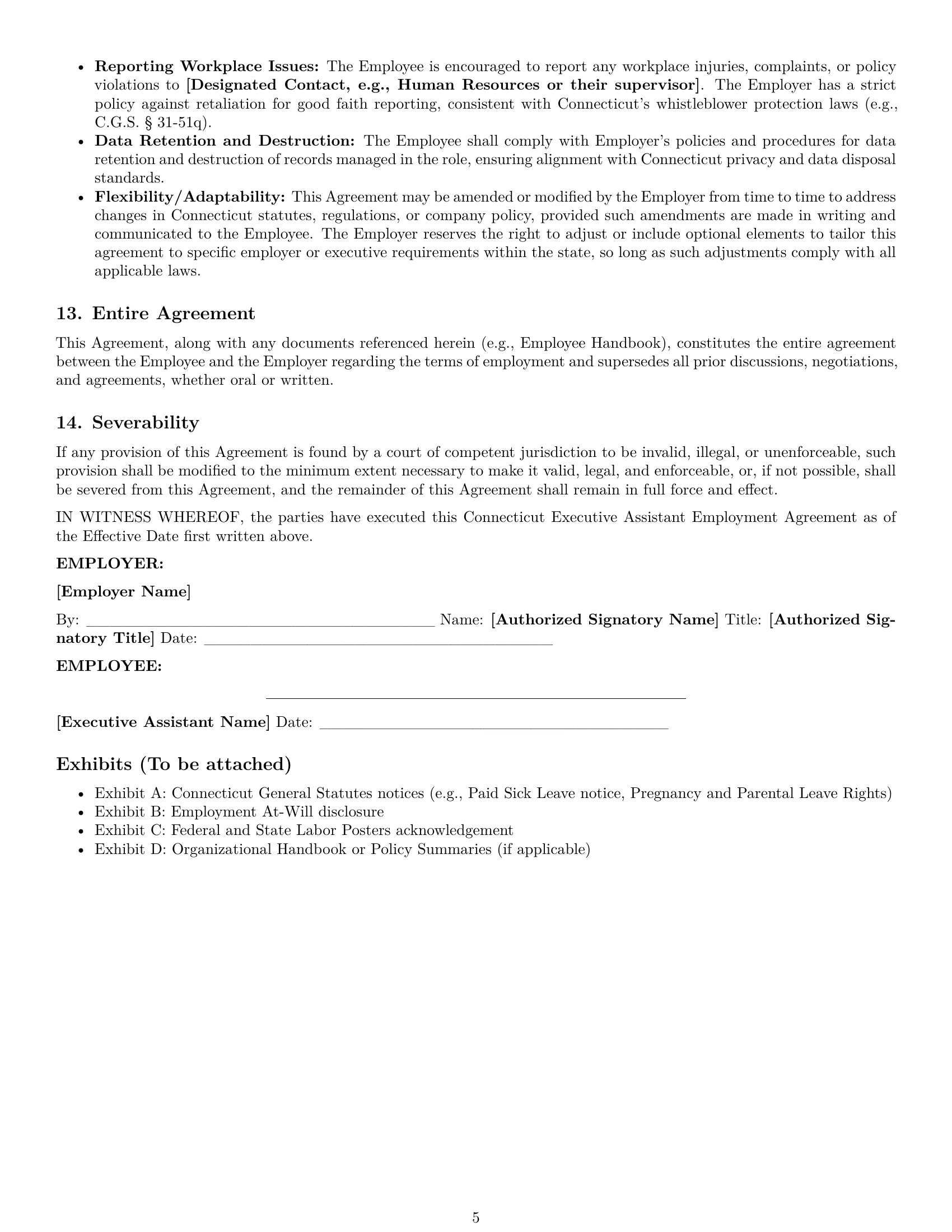 Preview page 5 of Pro Connecticut executive assistant employment contract template