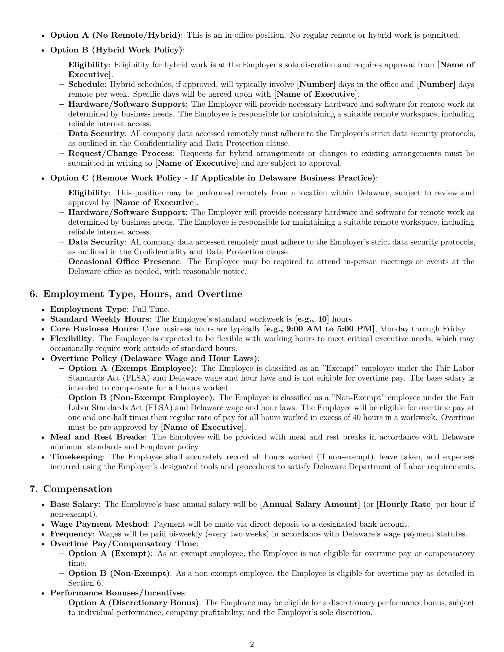 Preview page 2 of Pro Delaware executive assistant employment contract template