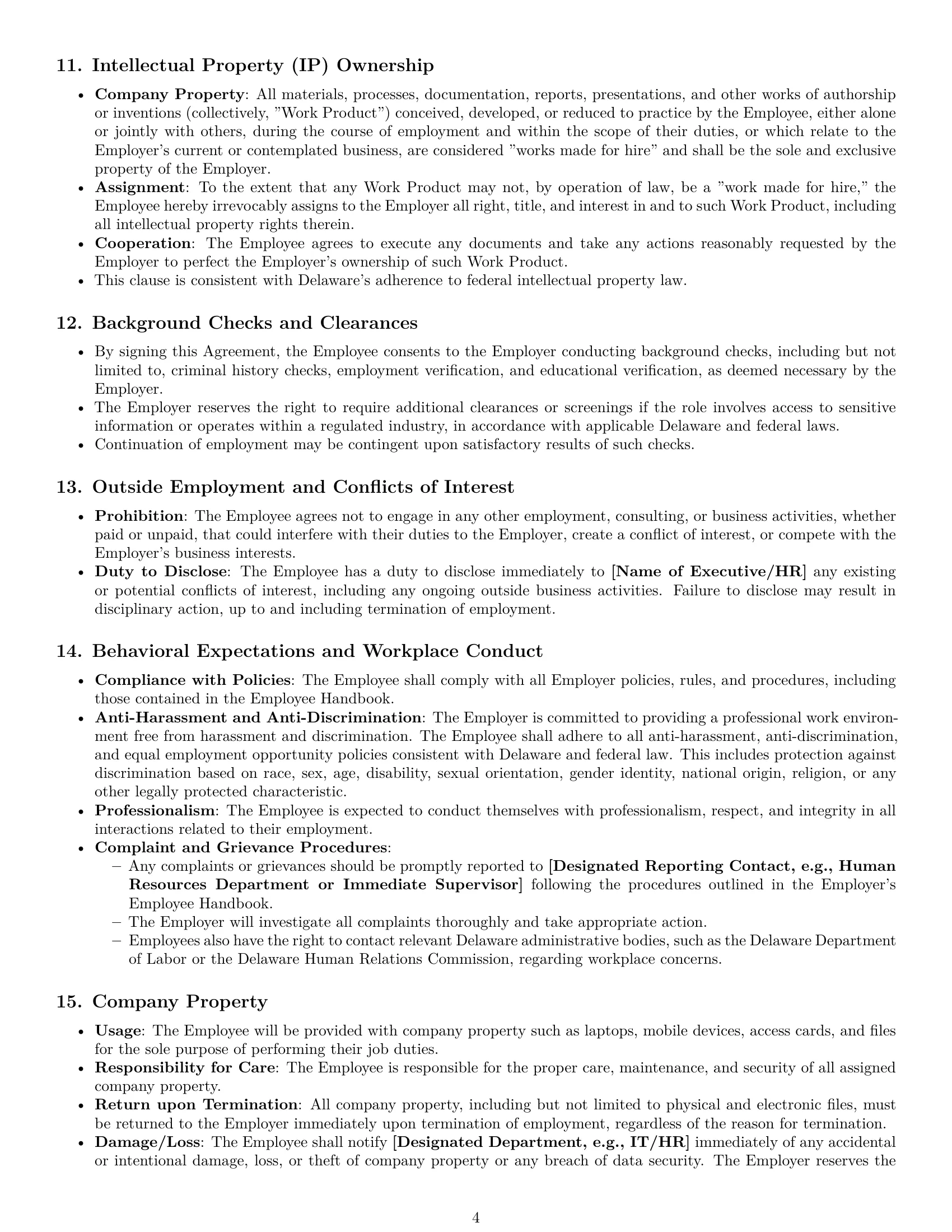 Preview page 4 of Pro Delaware executive assistant employment contract template