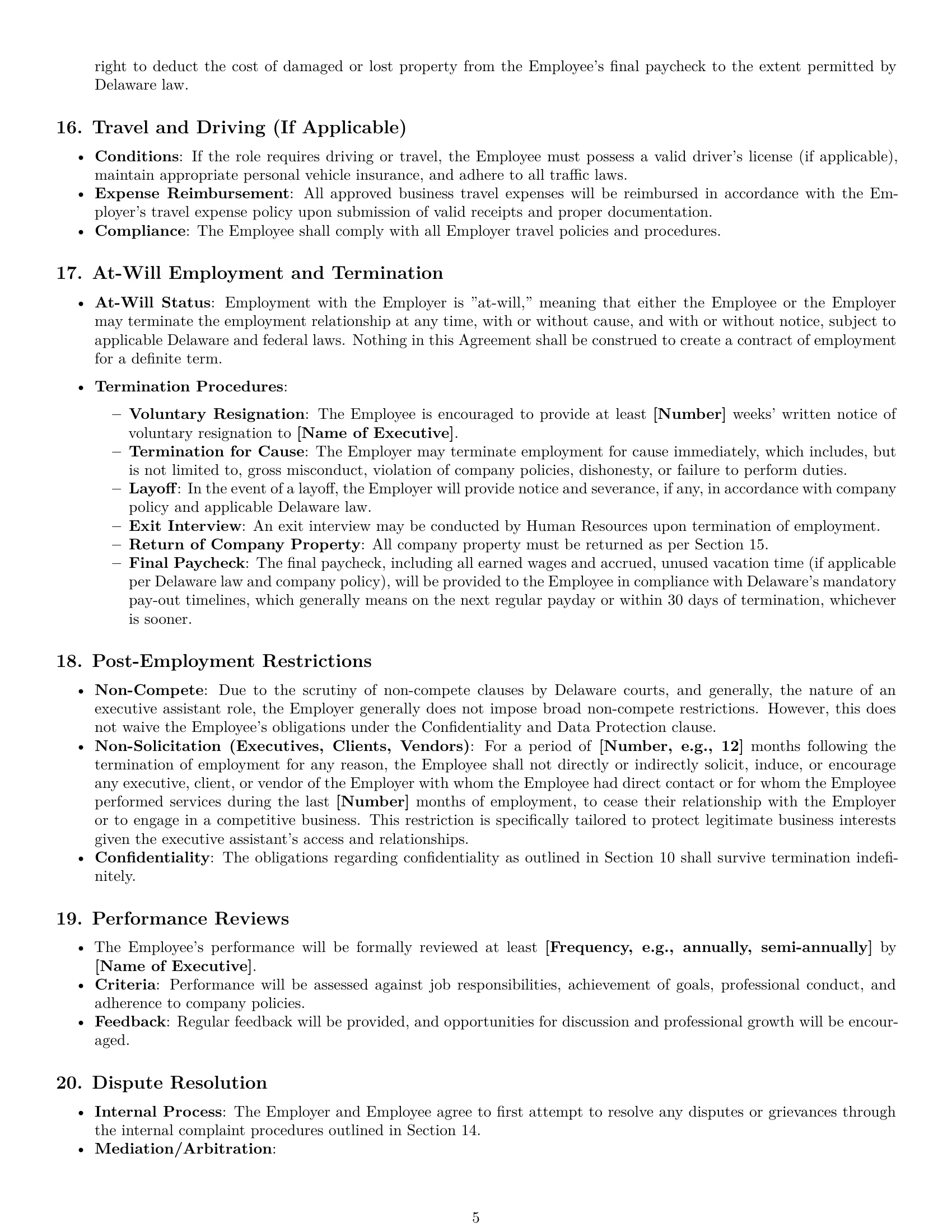 Preview page 5 of Pro Delaware executive assistant employment contract template