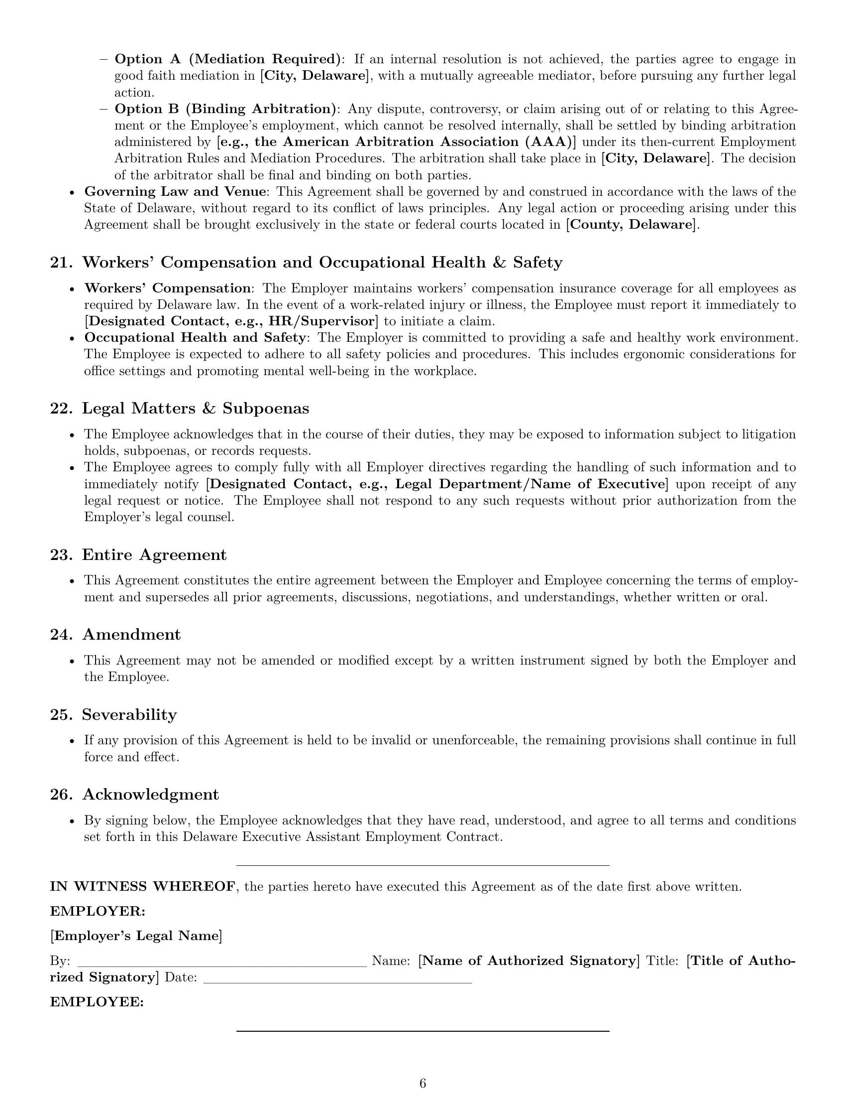 Preview page 6 of Pro Delaware executive assistant employment contract template