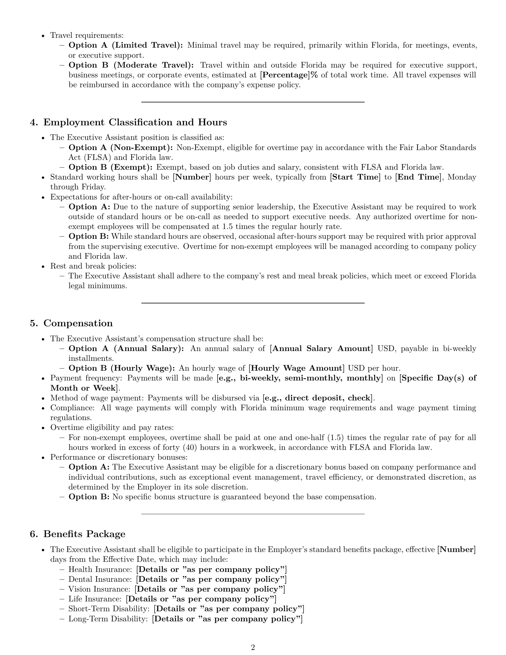 Preview page 2 of Pro Florida executive assistant employment contract template