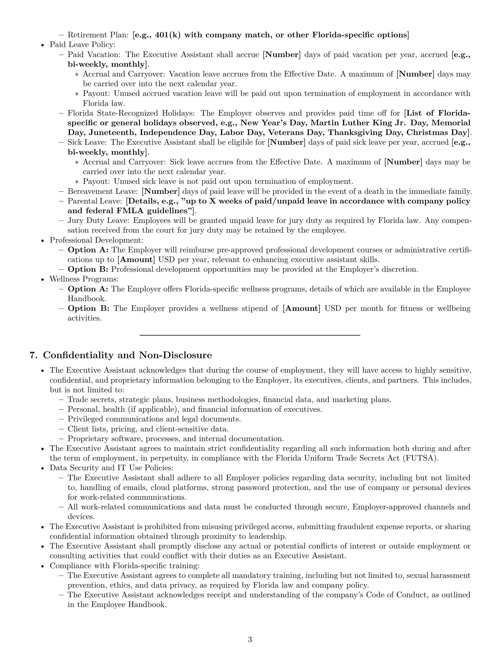 Preview page 3 of Pro Florida executive assistant employment contract template