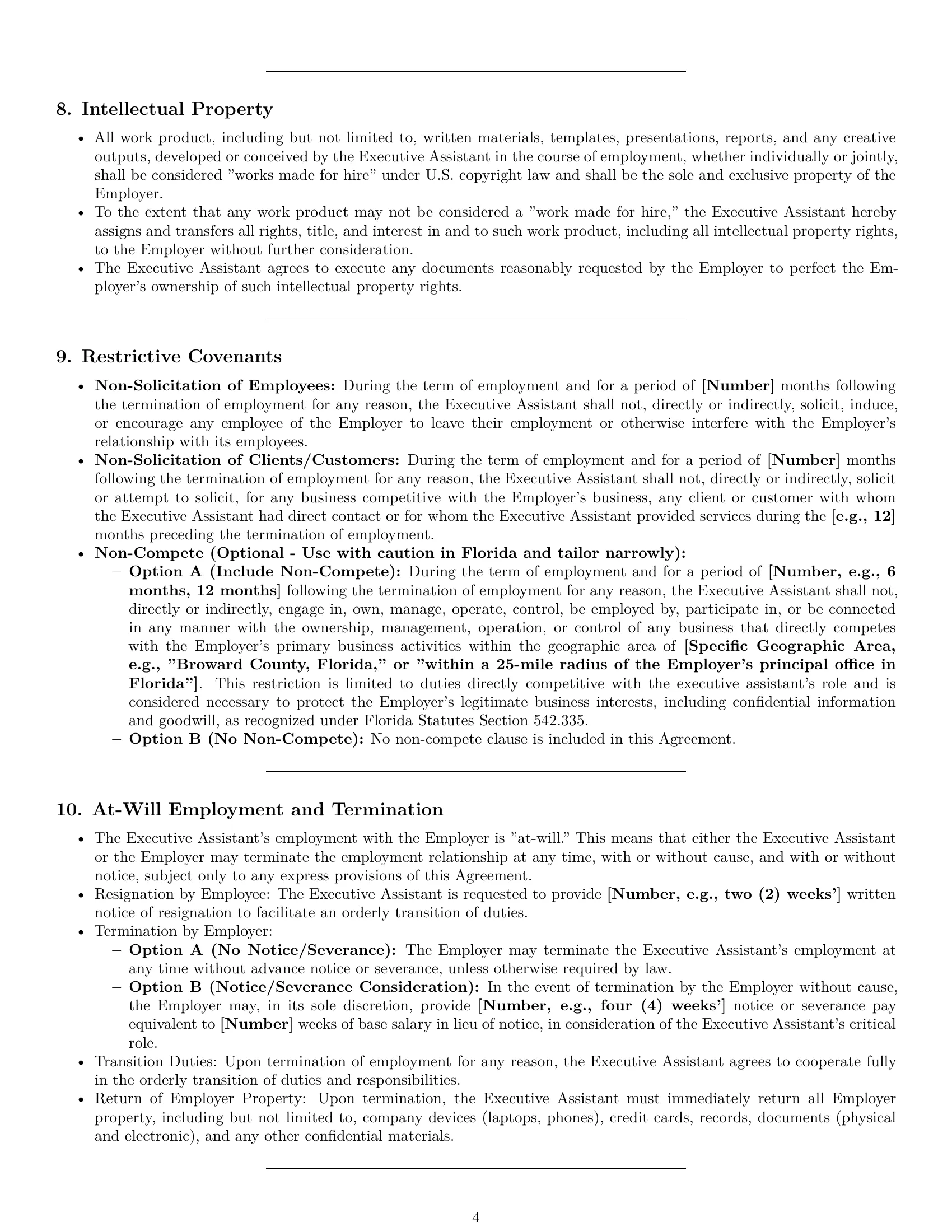 Preview page 4 of Pro Florida executive assistant employment contract template