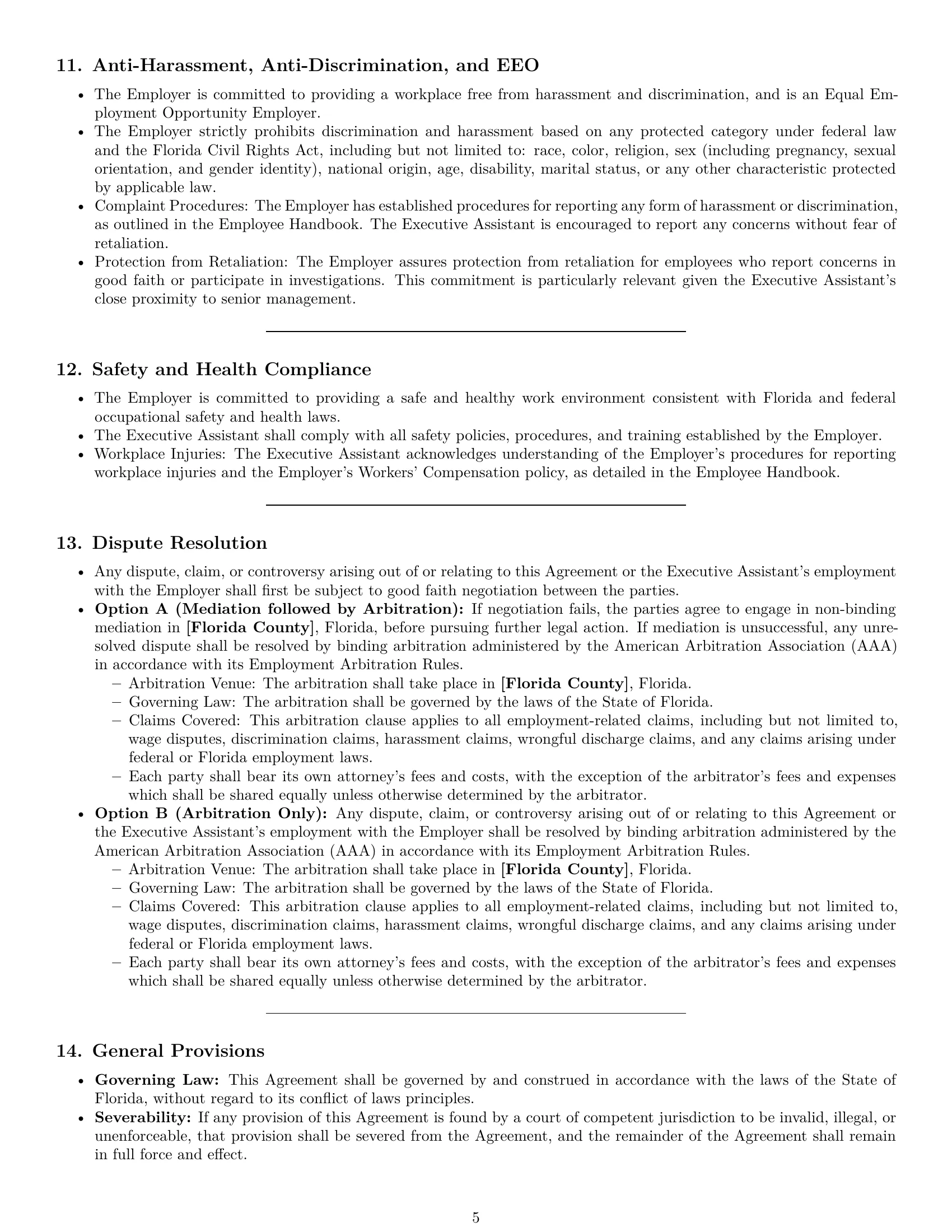 Preview page 5 of Pro Florida executive assistant employment contract template