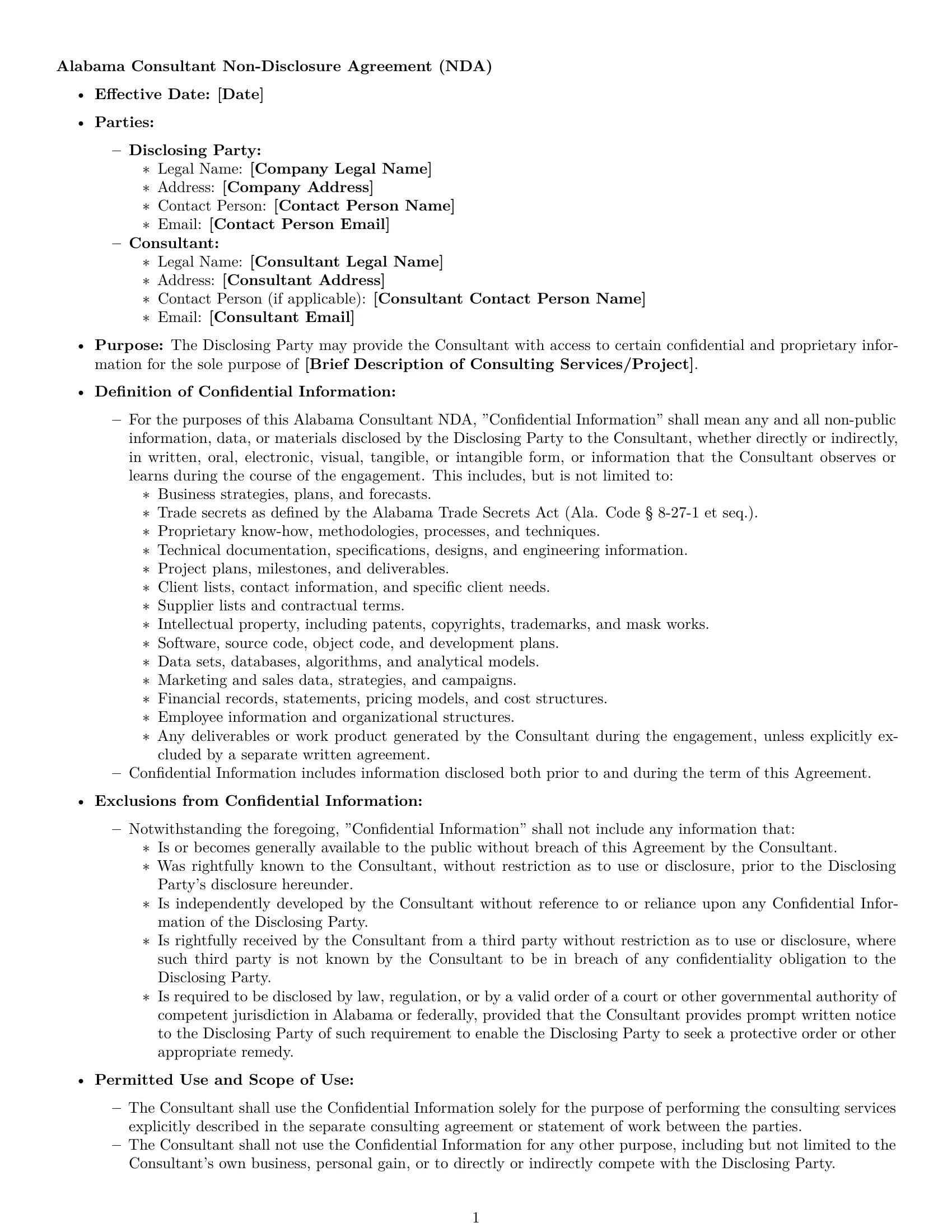 Preview page 1 of Pro Alabama consultant nda template