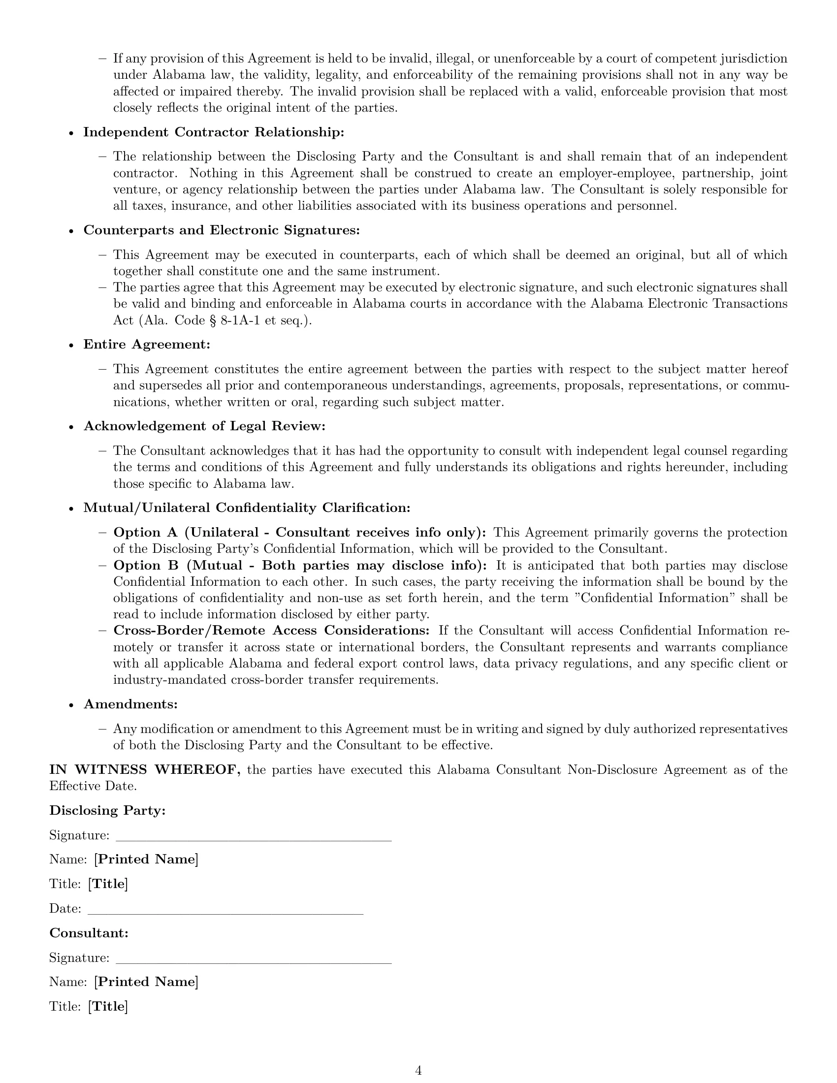 Preview page 4 of Pro Alabama consultant nda template