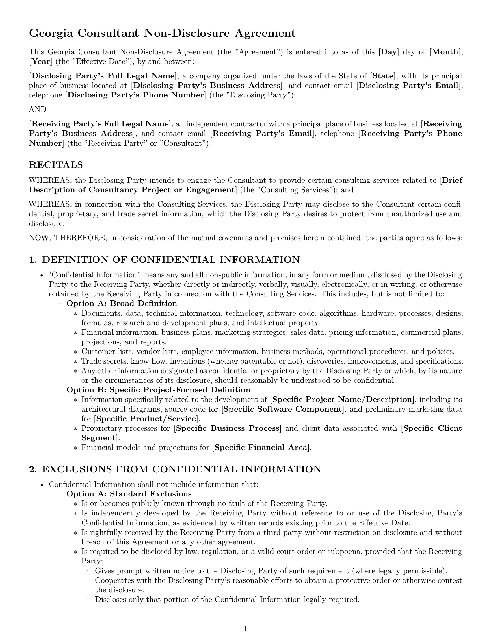 Preview page 1 of Pro Georgia consultant nda template