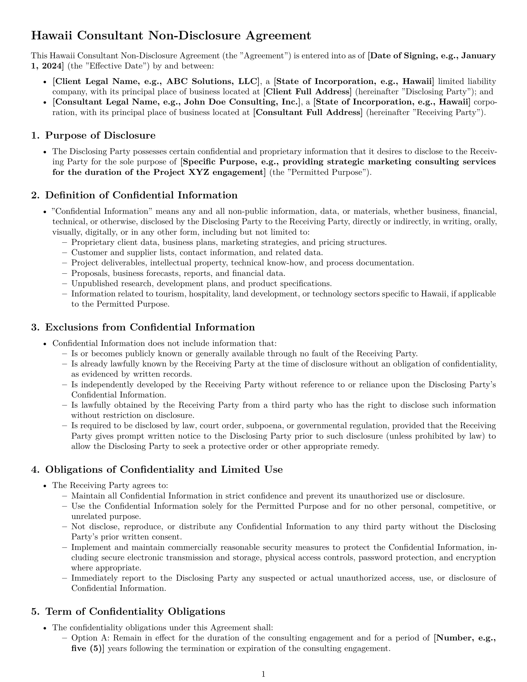 Preview page 1 of Pro Hawaii consultant nda template
