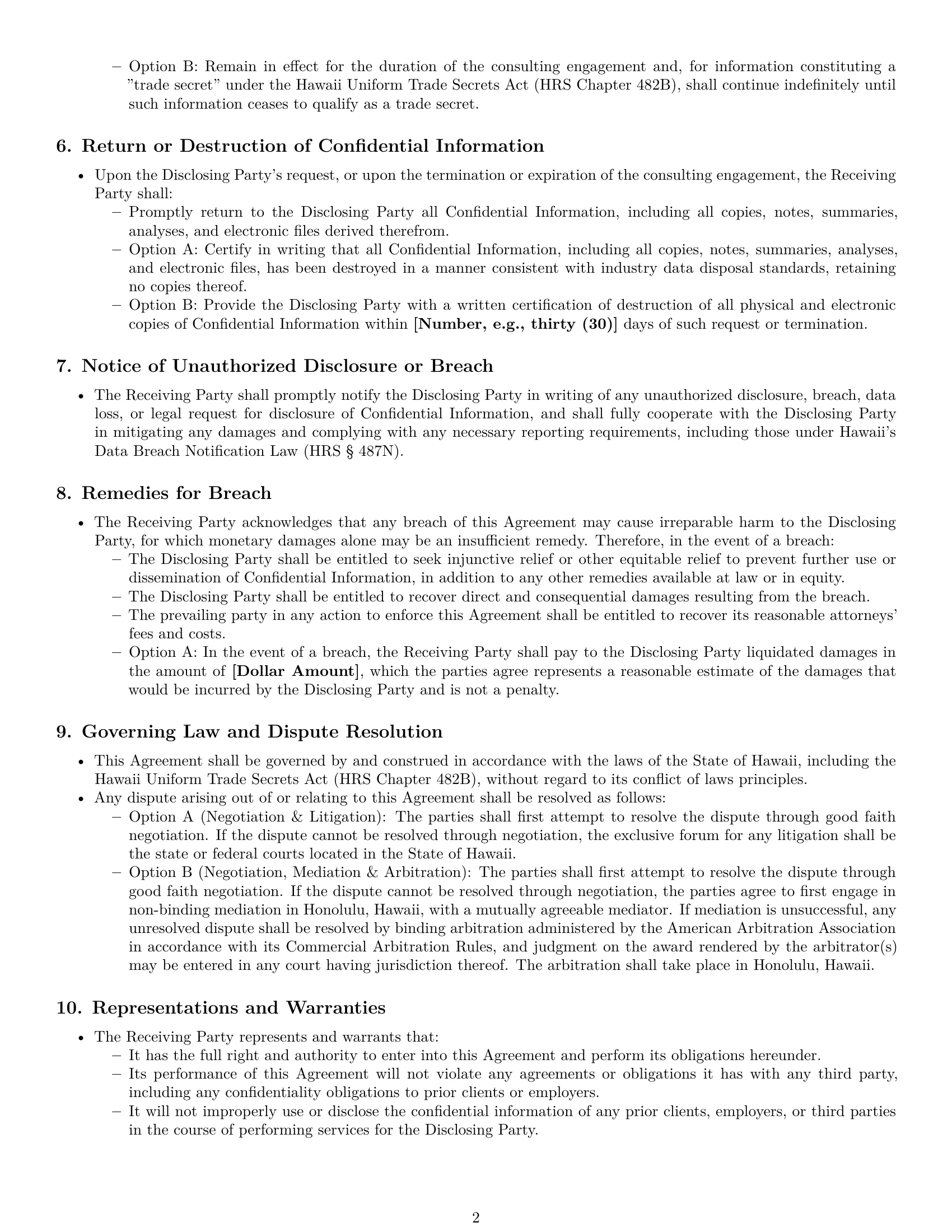 Preview page 2 of Pro Hawaii consultant nda template
