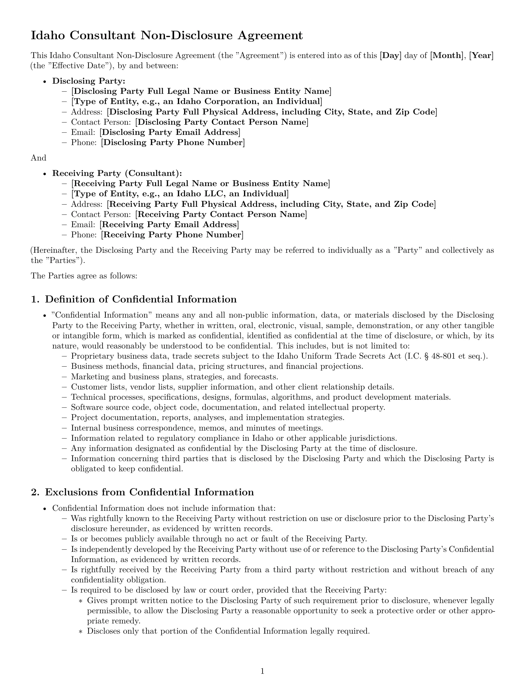 Preview page 1 of Pro Idaho consultant nda template
