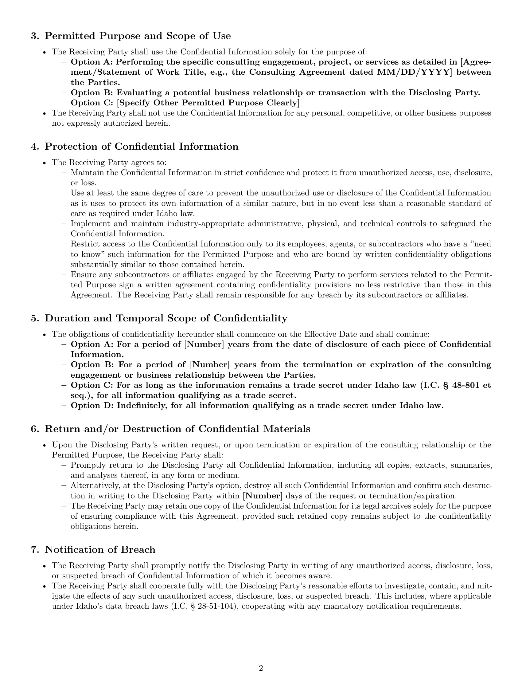Preview page 2 of Pro Idaho consultant nda template