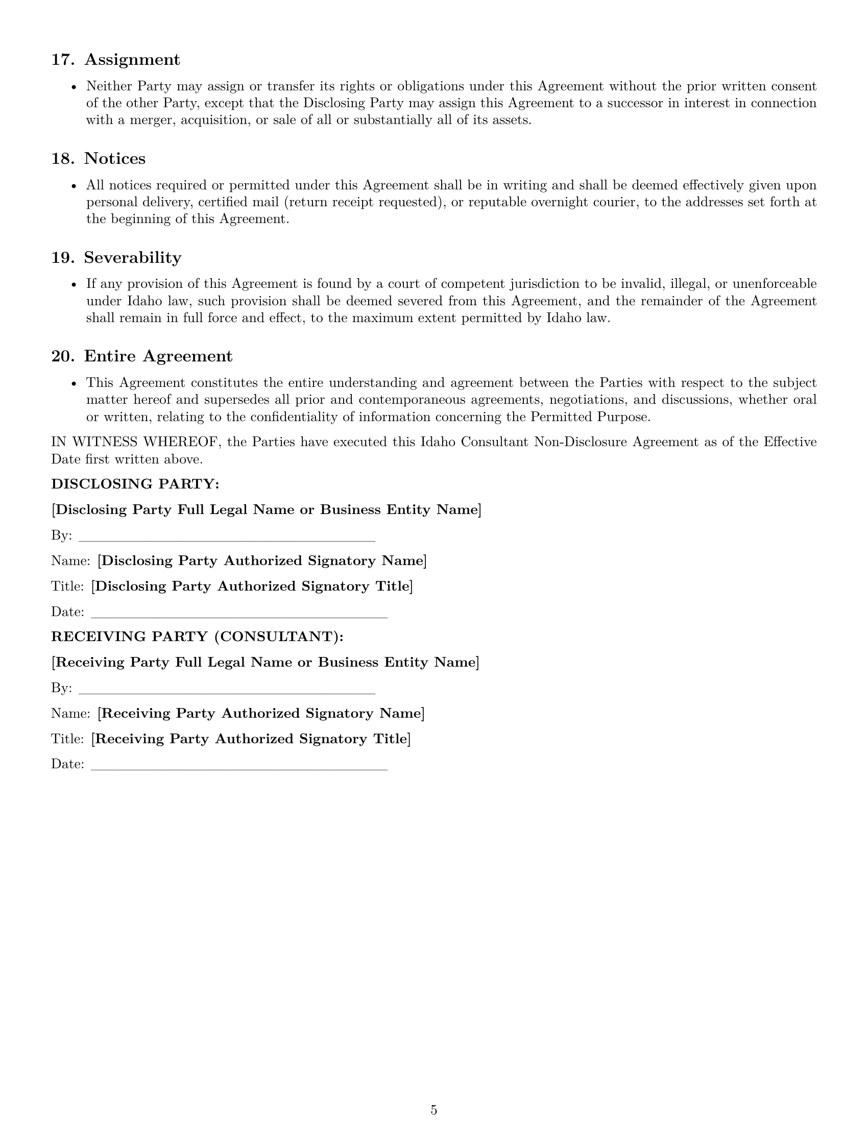 Preview page 5 of Pro Idaho consultant nda template