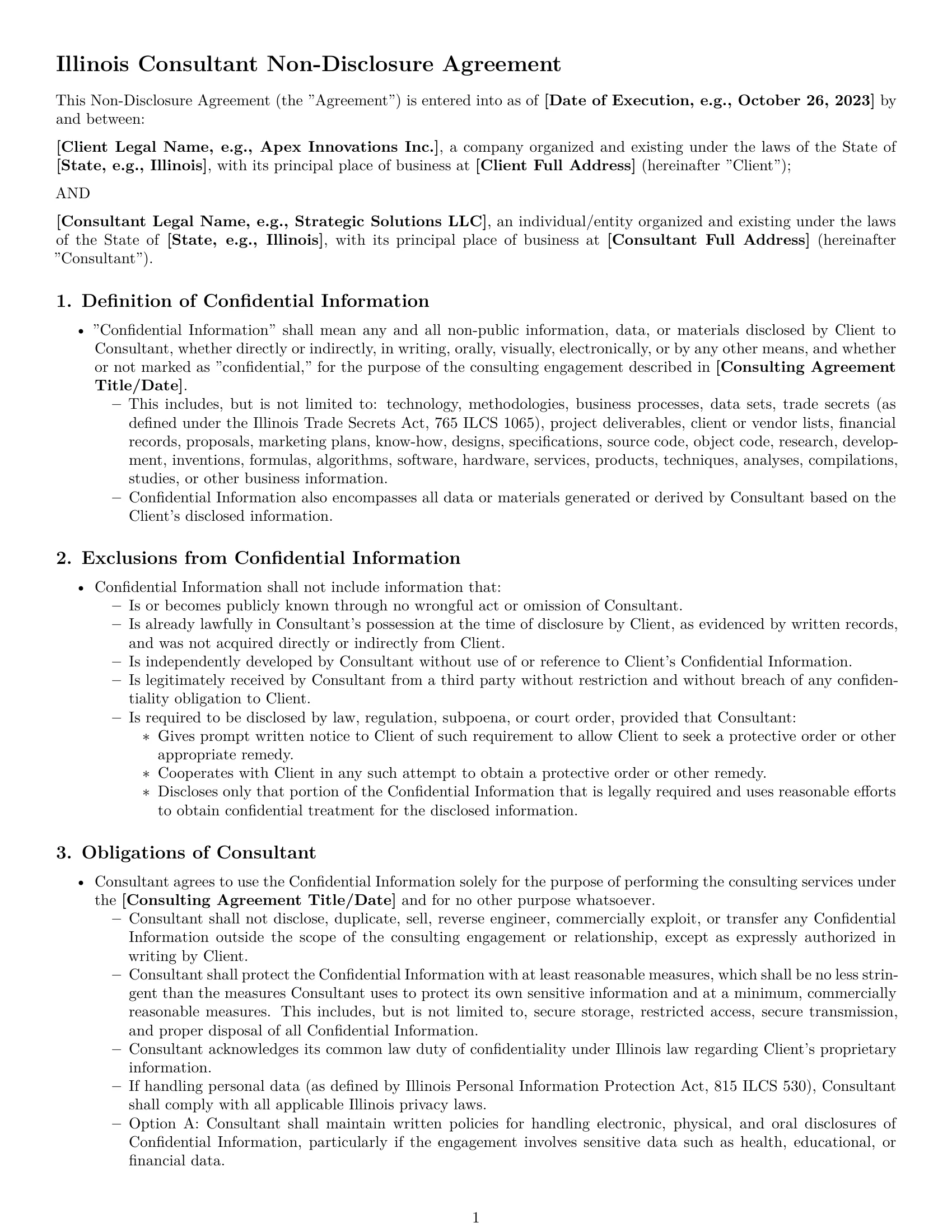 Preview page 1 of Pro Illinois consultant nda template