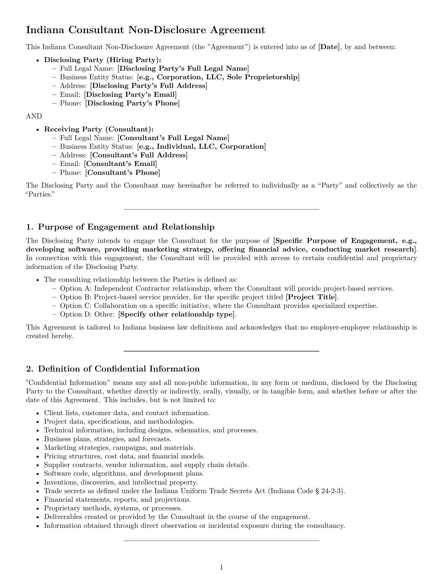 Preview page 1 of Pro Indiana consultant nda template