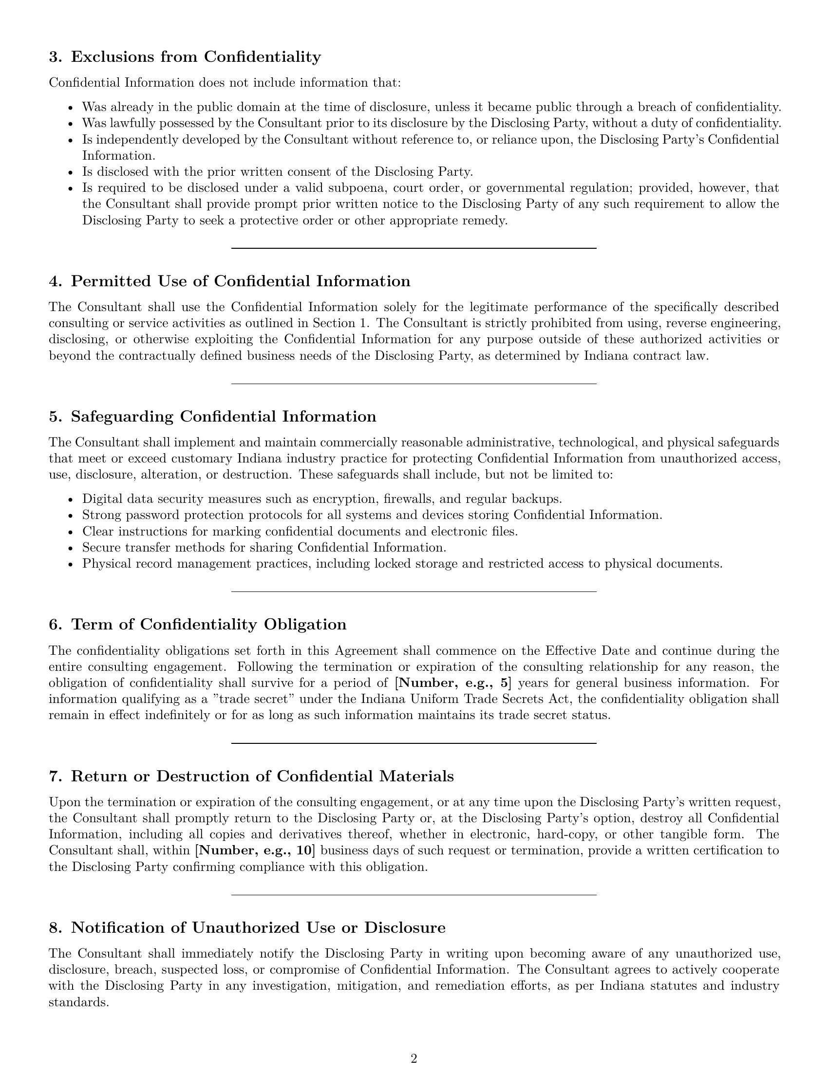 Preview page 2 of Pro Indiana consultant nda template