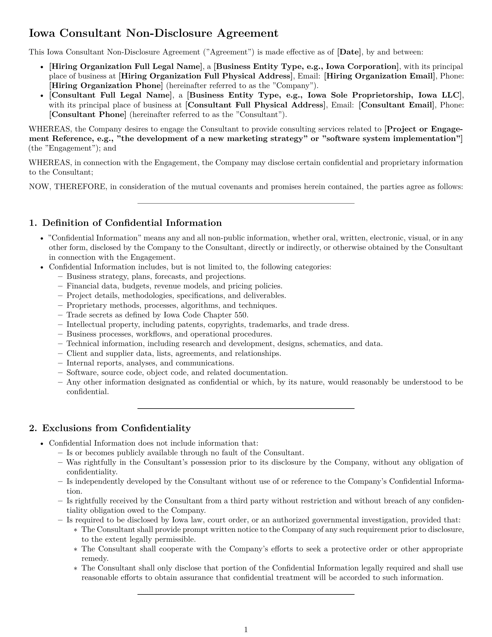 Preview page 1 of Pro Iowa consultant nda template