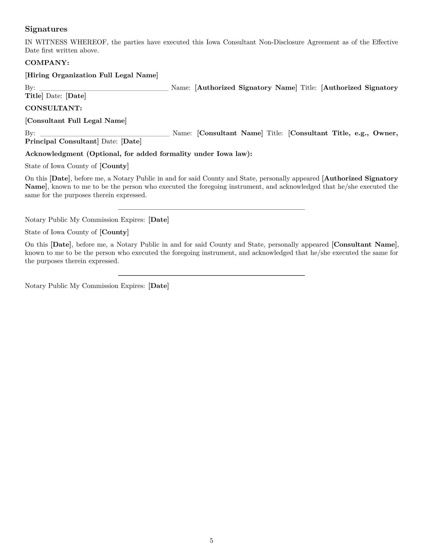 Preview page 5 of Pro Iowa consultant nda template