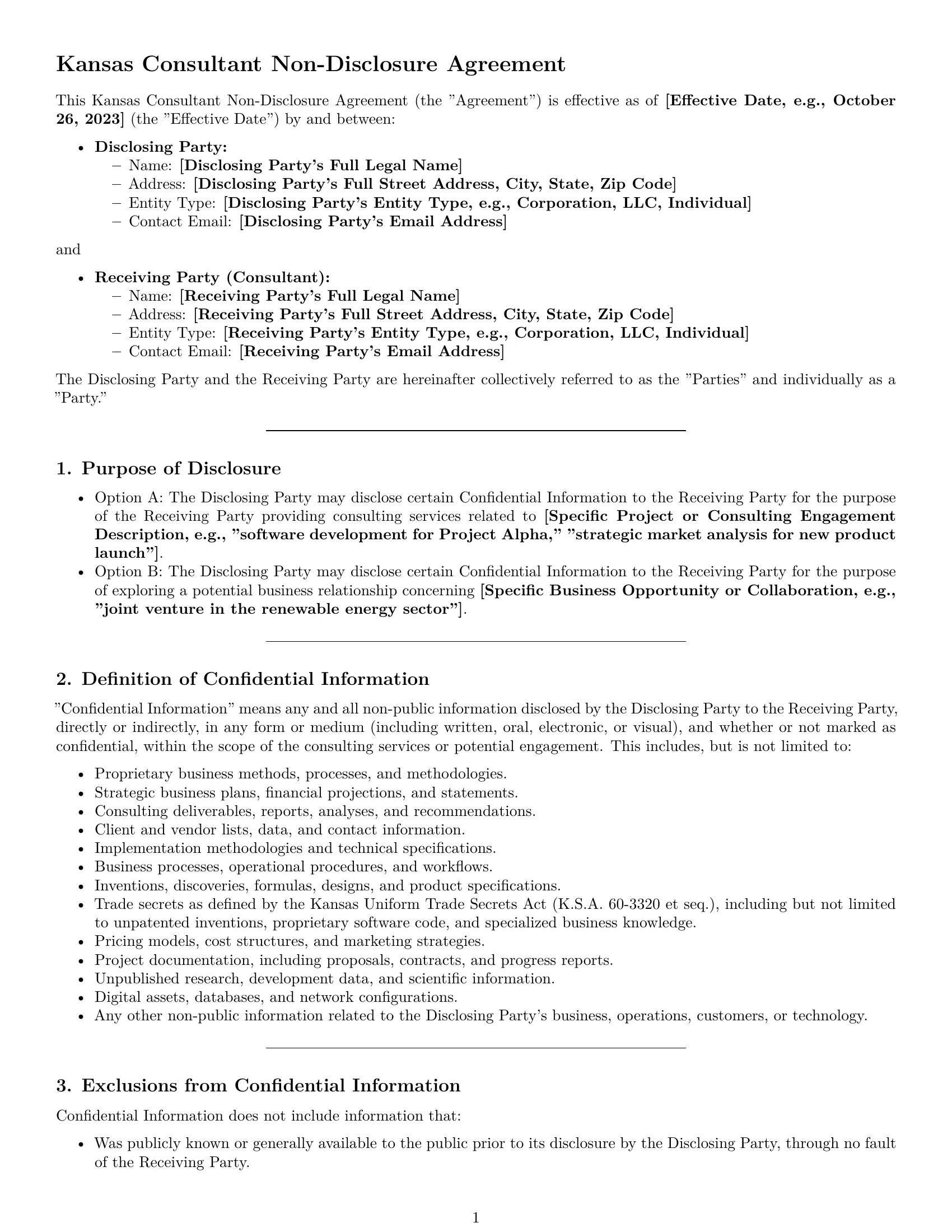 Preview page 1 of Pro Kansas consultant nda template