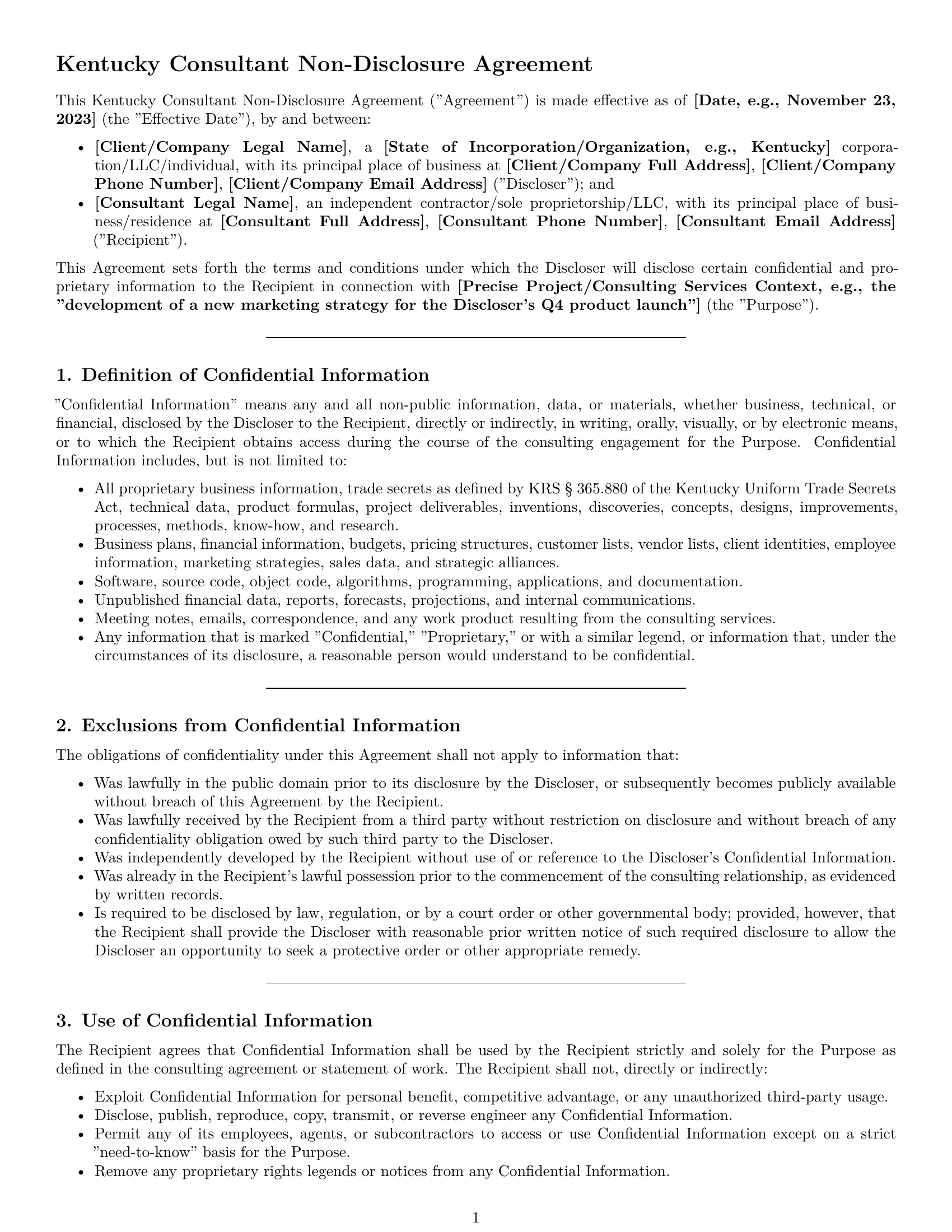 Preview page 1 of Pro Kentucky consultant nda template