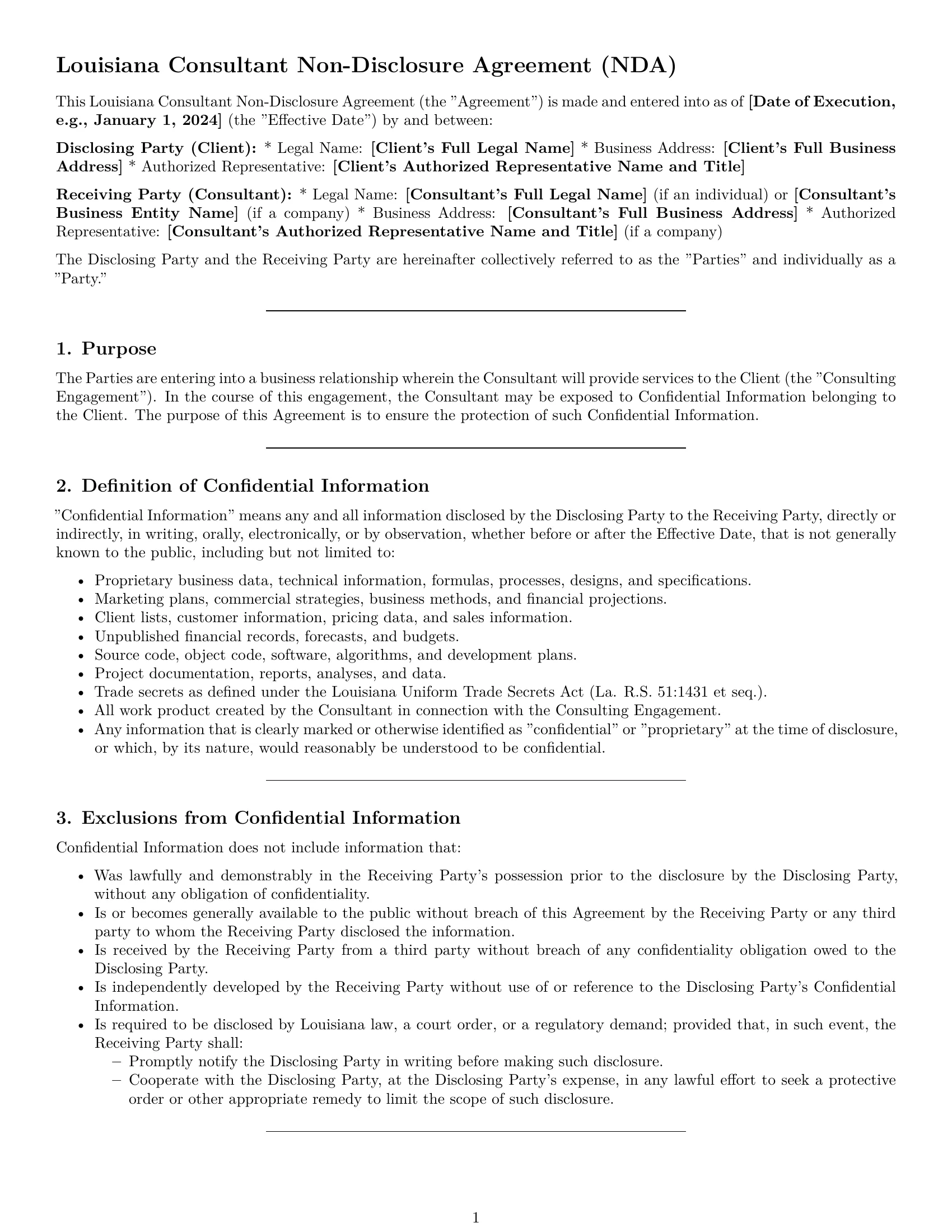 Preview page 1 of Pro Louisiana consultant nda template
