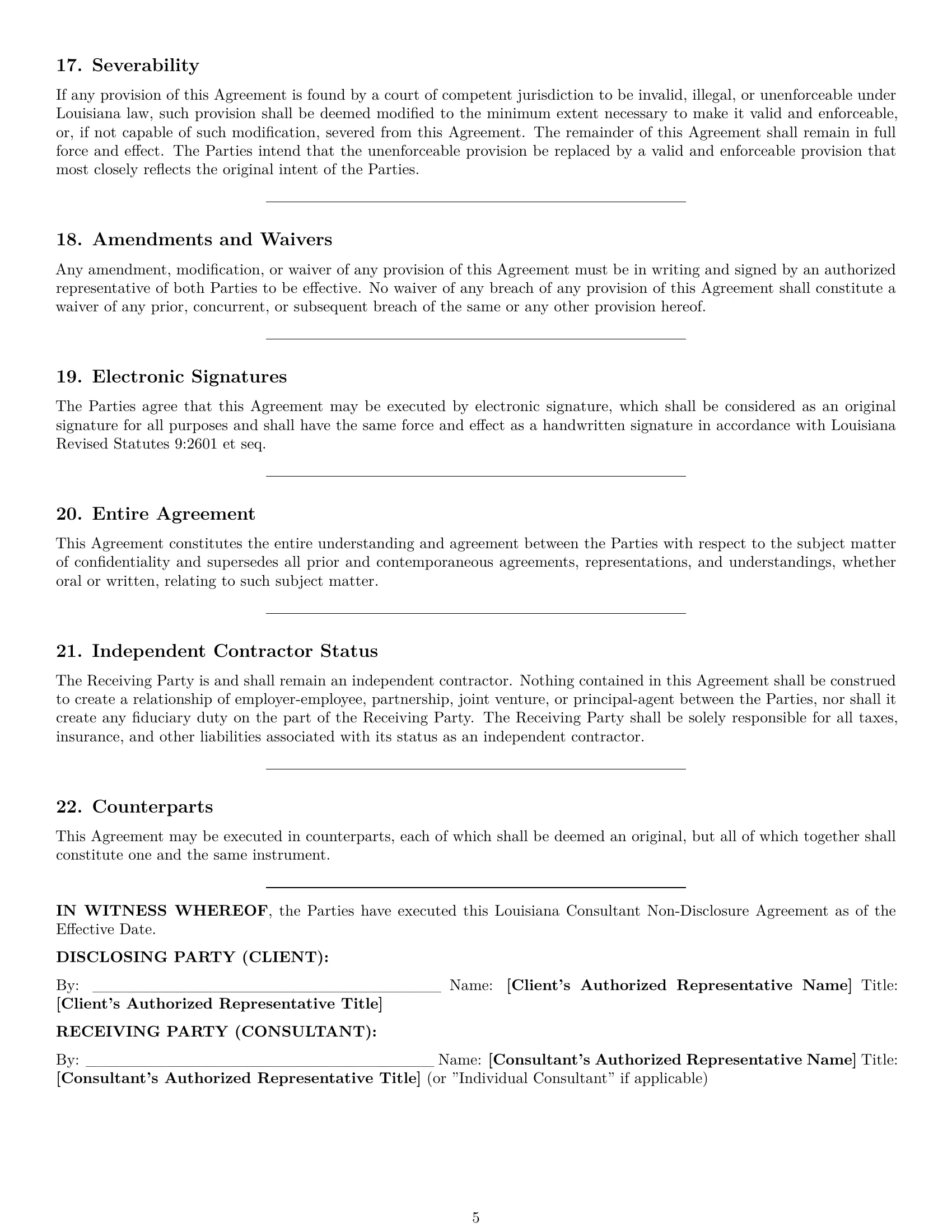 Preview page 5 of Pro Louisiana consultant nda template