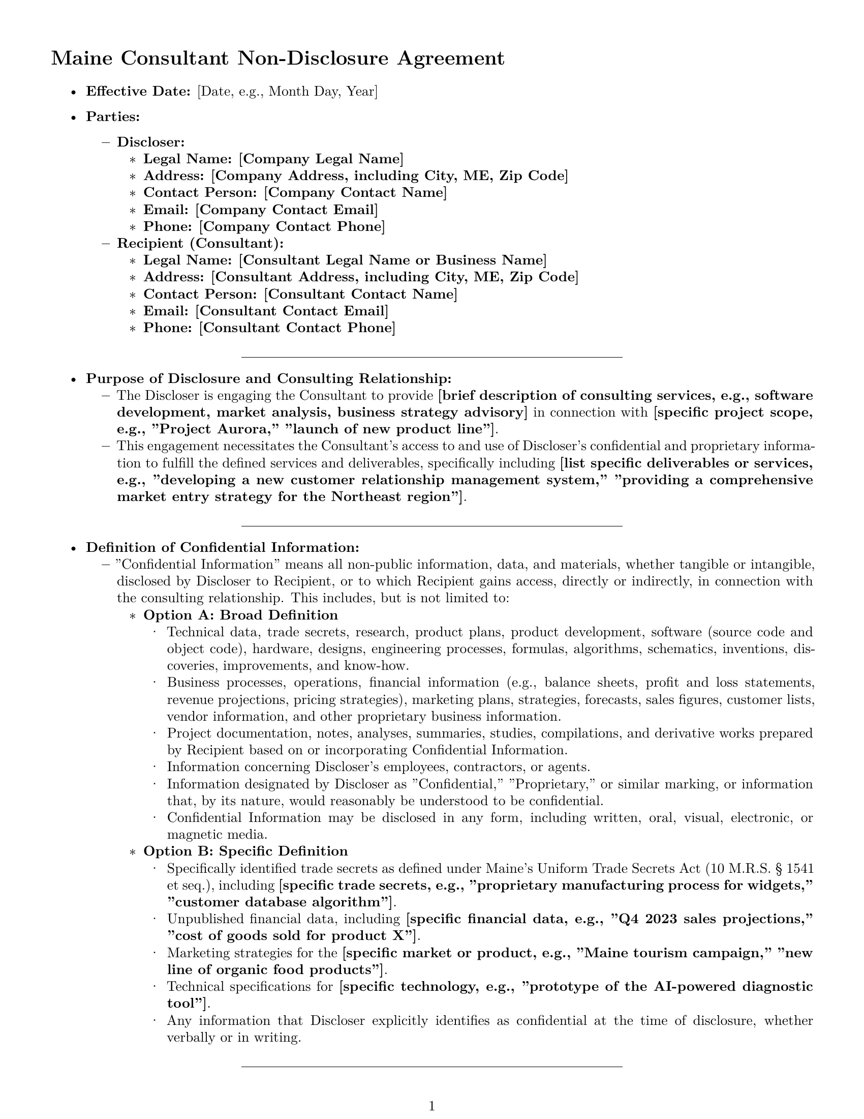 Preview page 1 of Pro Maine consultant nda template