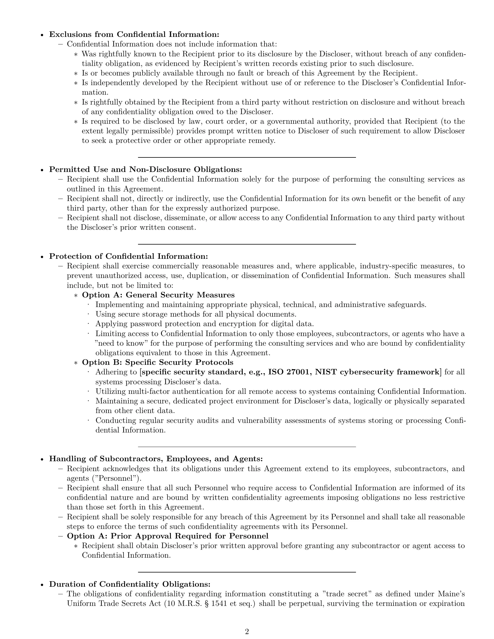 Preview page 2 of Pro Maine consultant nda template