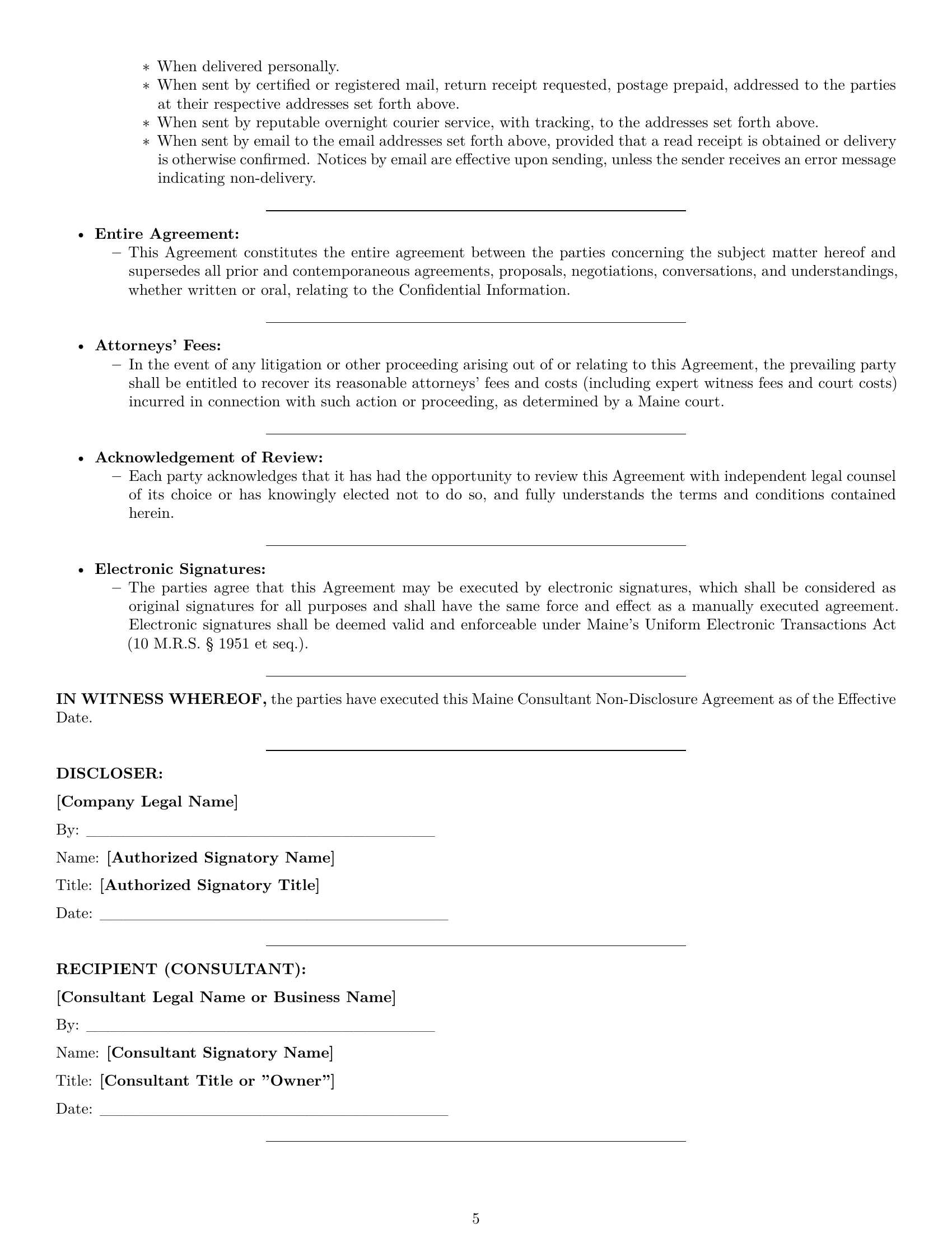 Preview page 5 of Pro Maine consultant nda template
